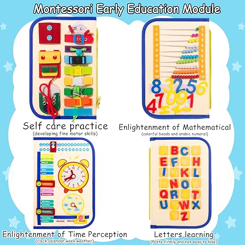 Miniatura 4 de HJCMikee Montessori Toys - Tablero de actividades para niños pequeños de 1 a 4 años, 8 páginas, libro ocupado, juguete sensorial que ayuda con la