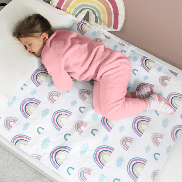 Hygge Sheets® Potty Training Bed Pads | 100% Waterproof | Bed Wetting Sheets for Single and Toddler Beds | Non Slip, Easy to Change at Night | Includes Free Children's E-Book | UK Brand | Rainbow - 1