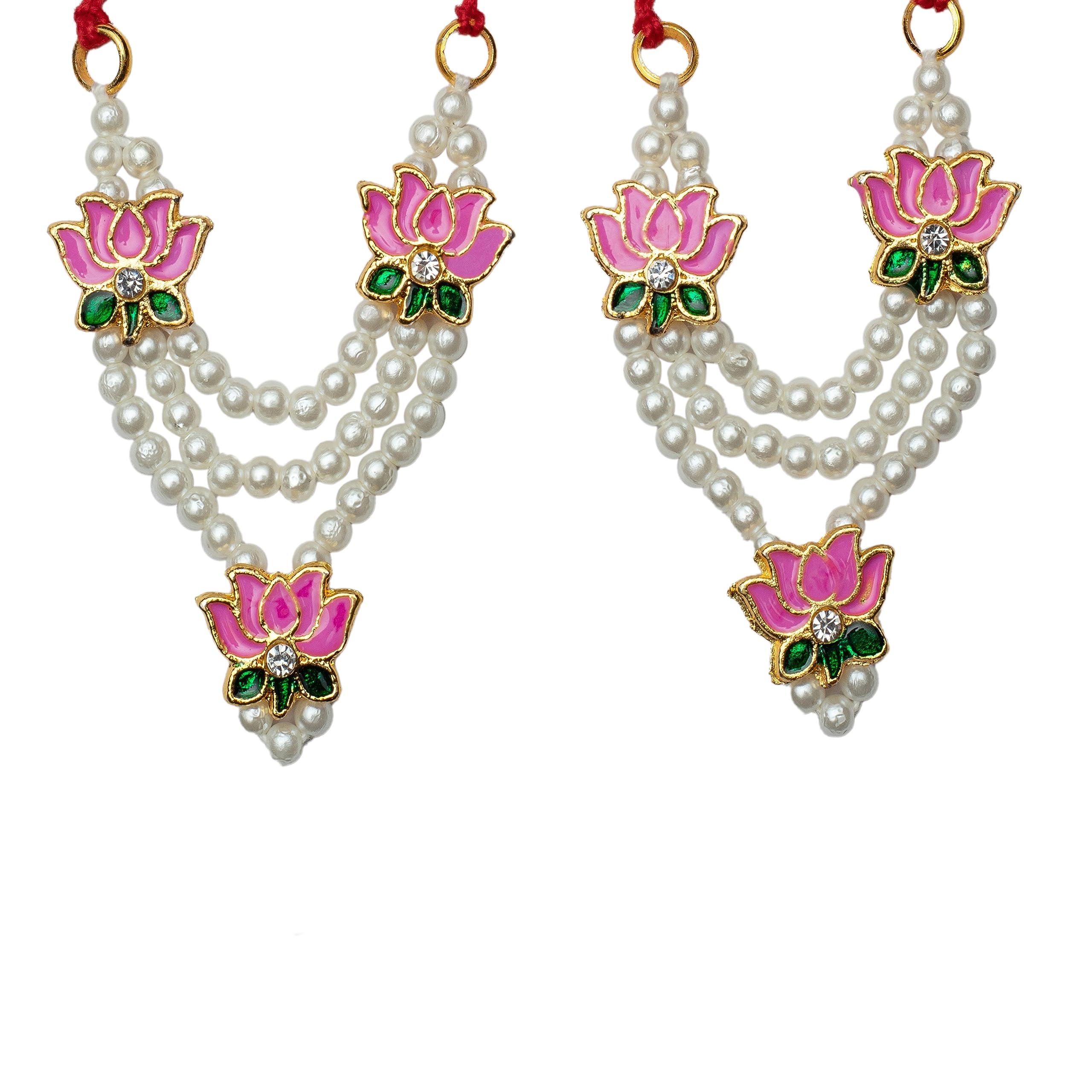 Set of 2 Moti Mala Lotus Design Set for Laddu Gopal/Devi Maa/Radha Krishna/Indian Traditional God Goddess Haar Sringar Set for Janmashtmi Deities jewellary Set for All God Idol Statue (Size:- 1.5'')