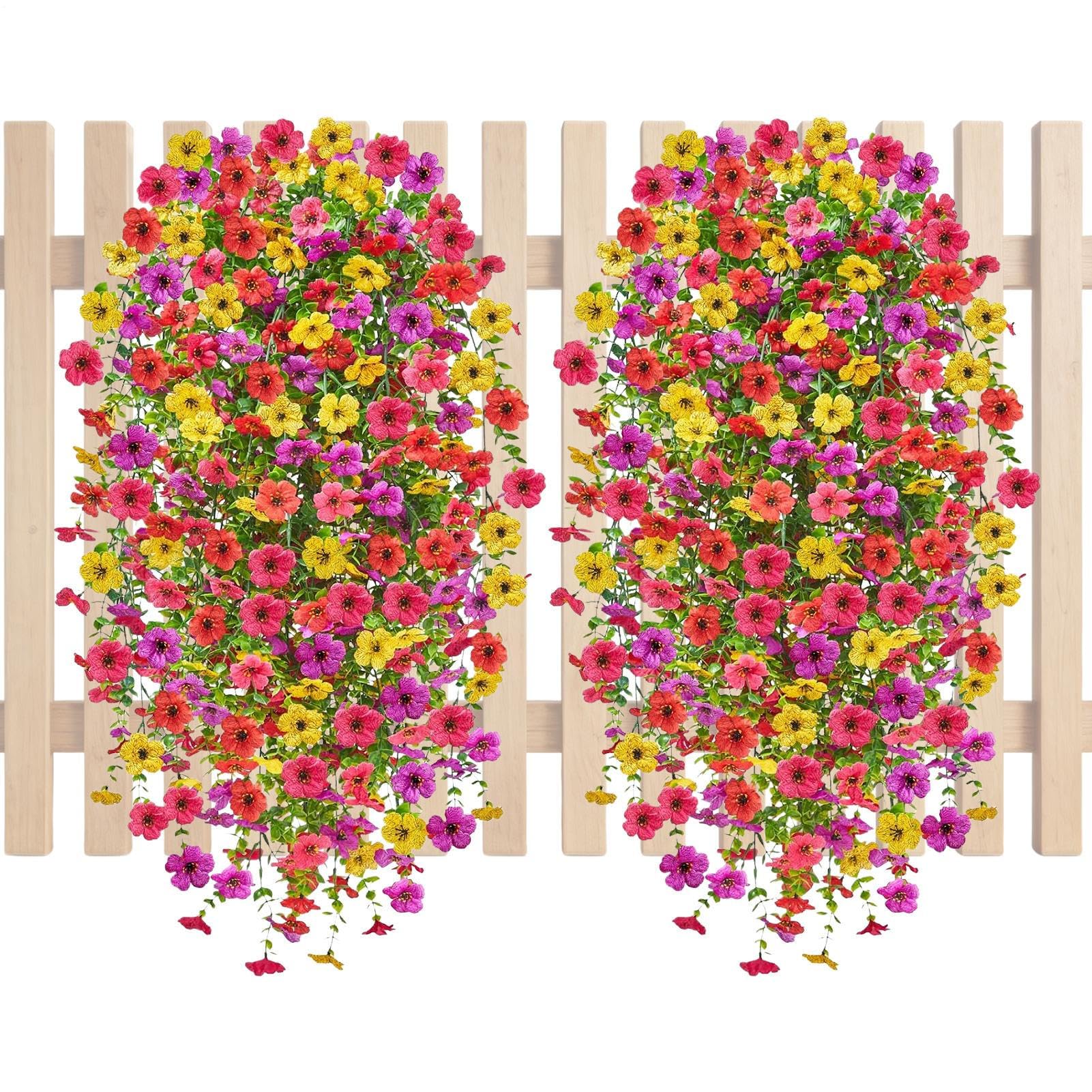 Fleurs artificielles sans entretien pour extérieur lot de 2 suspensions colorées de jardin