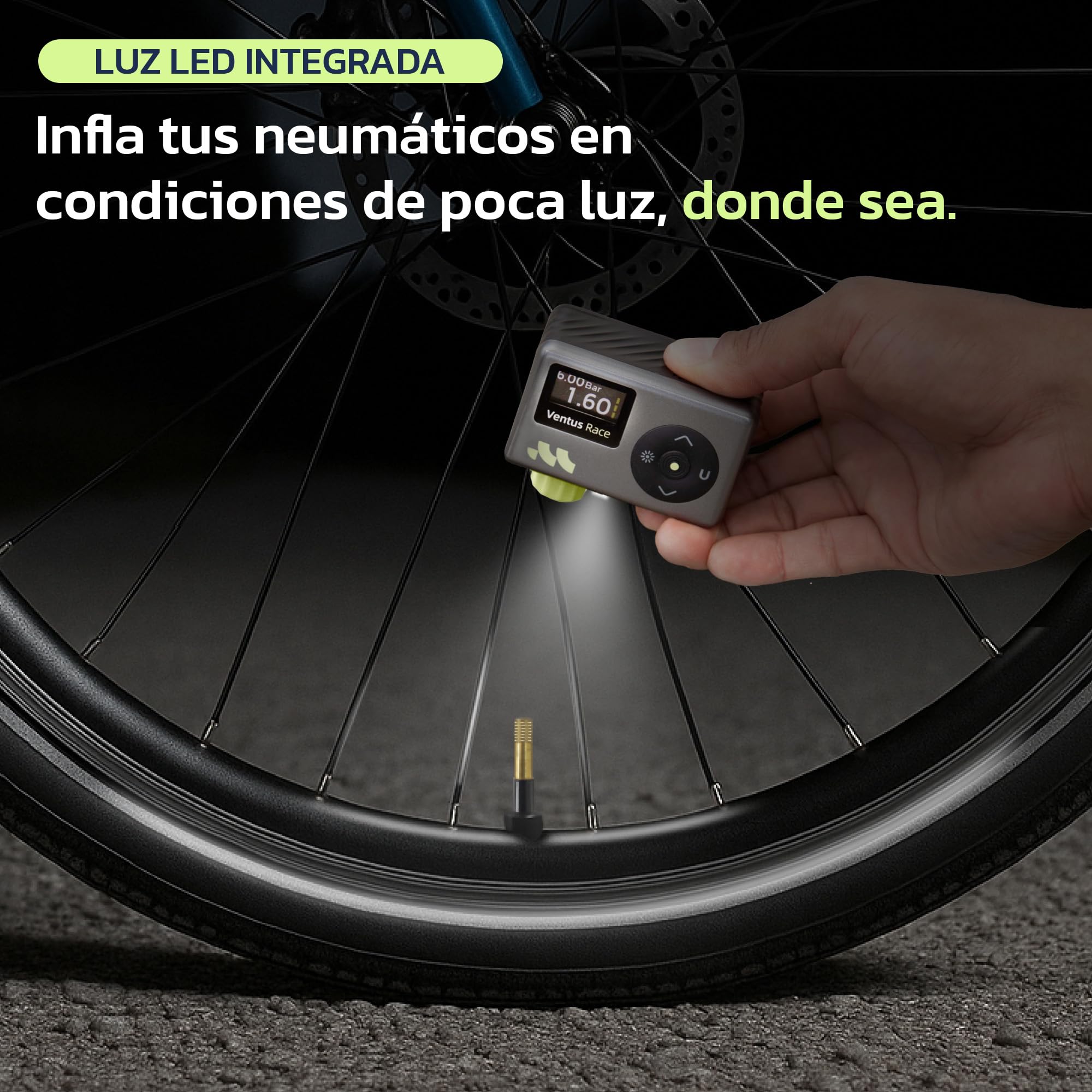 Woowind Inflador Bicicletas Inflador Electrico con Manómetro, Inflado Rápido 50s, 120 PSI, Mini Bomba de Aire Bicicleta, con válvulas Presta y Schrader para Todas Las Bicicleta