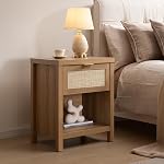 SICOTAS Rattan Nightstand Set of 2 - Farmhouse Night Stand with Drawer and Storage Shelf - Boho Bedside Table End Table Side Table Accent Table for Bedroom