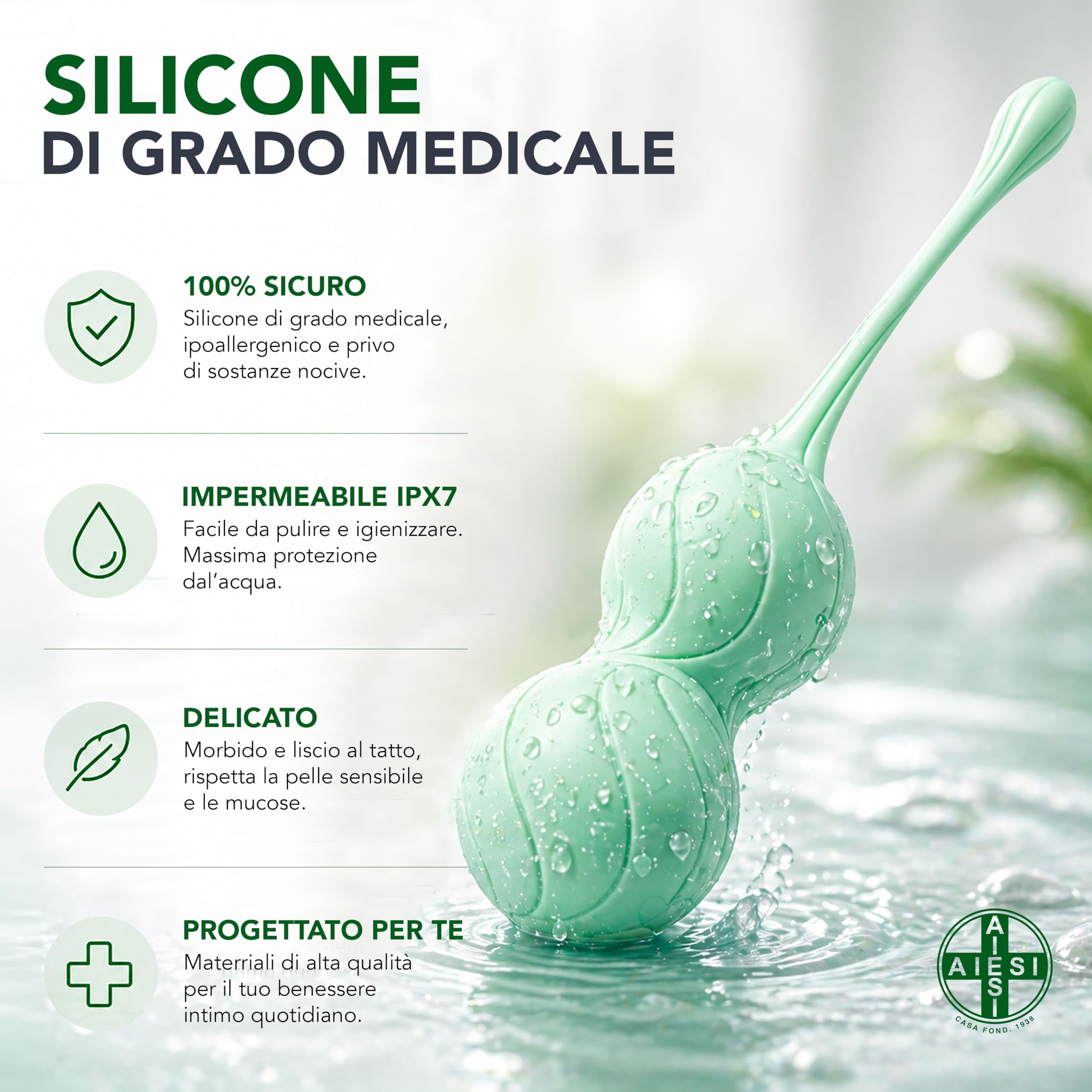 AIESI® Palline di Kegel donna per esercizi del pavimento pelvico GRAVIFLEX INTIMA, Dispositivo Medico Certificato, Garanzia Italia 24 mesi