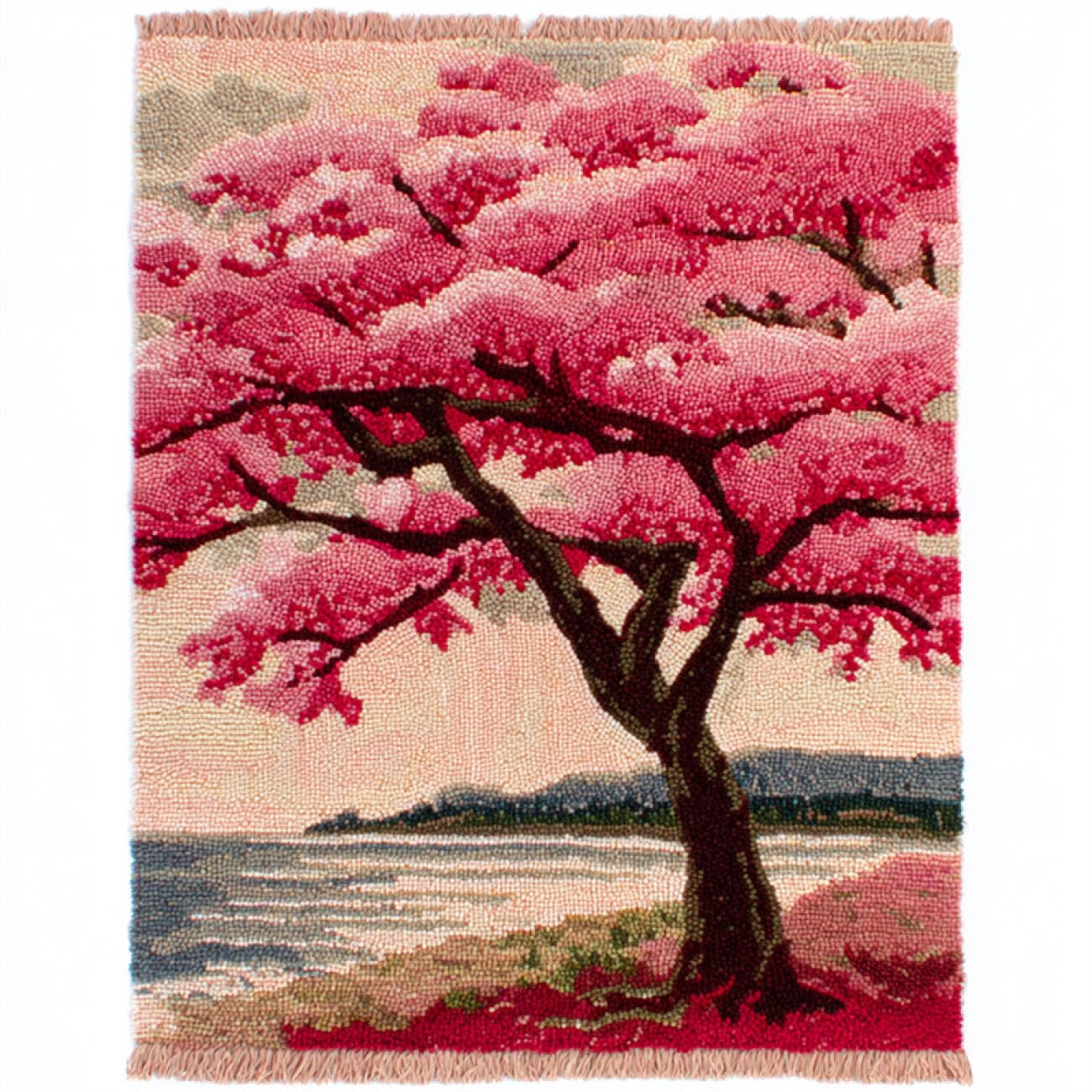 AMBATTERY Carpet Latch Hook Kit Pink Flowering Tree 60x40cm