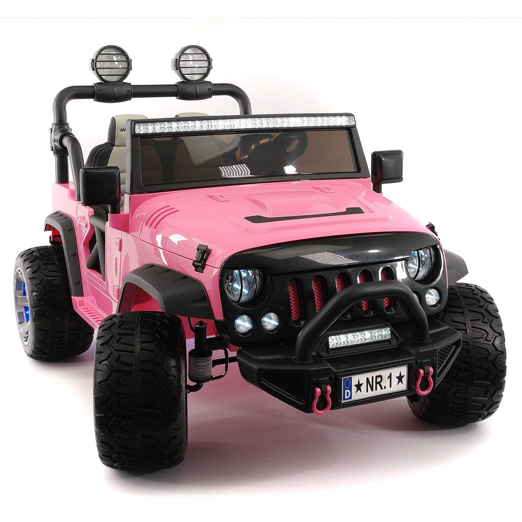 MMSD Explorer 2 (Two) Seater 12V Power Children Ride-On Car Truck with R/C Parental Remote + EVA Rubber LED Wheels + Leather Seat + MP3 Music Player Bluetooth FM Radio + LED Lights (Pink)