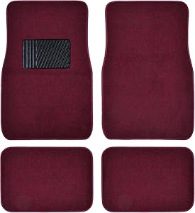 BDK MT-100-BD Burgundy Red Carpeted 4 Piece Car SUV Floor Mats with Vinyl Heel Pad Car Vehicle Universal Fit