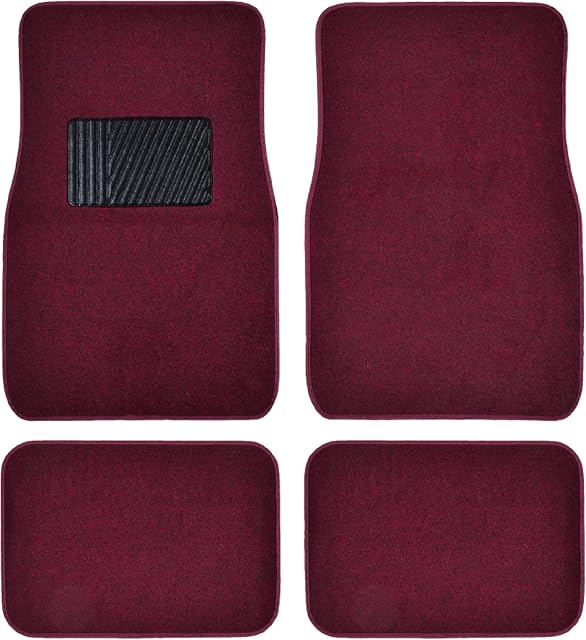 BDK MT-100-BD Burgundy Red Carpeted 4 Piece Car SUV Floor Mats with Vinyl Heel Pad Car Vehicle Universal Fit