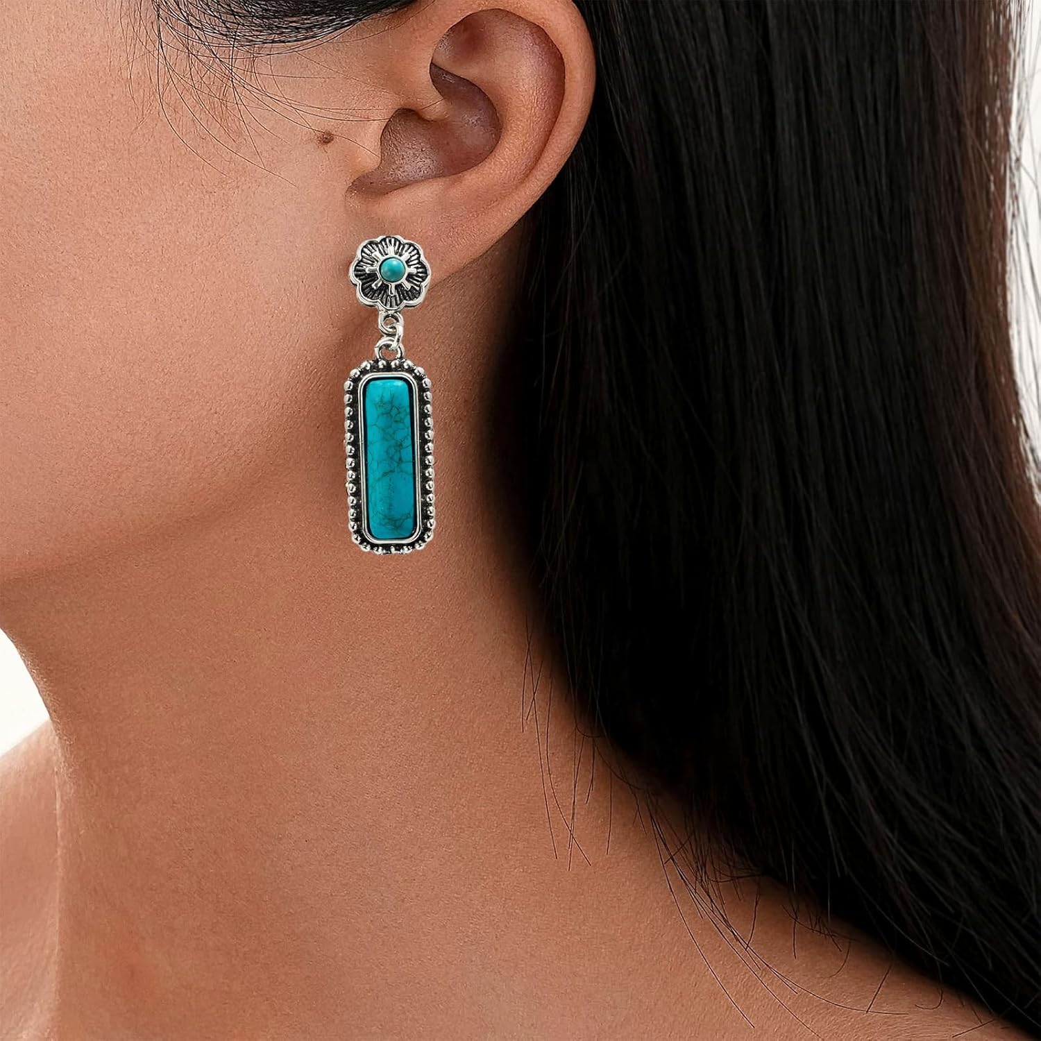 Western Jewelry Turquoise Earrings for Women Silver Western Earrings Country Concert Outfits for Women Cowboy Chic Rodeo Outfit Shirts Dress Accessories - Image 3