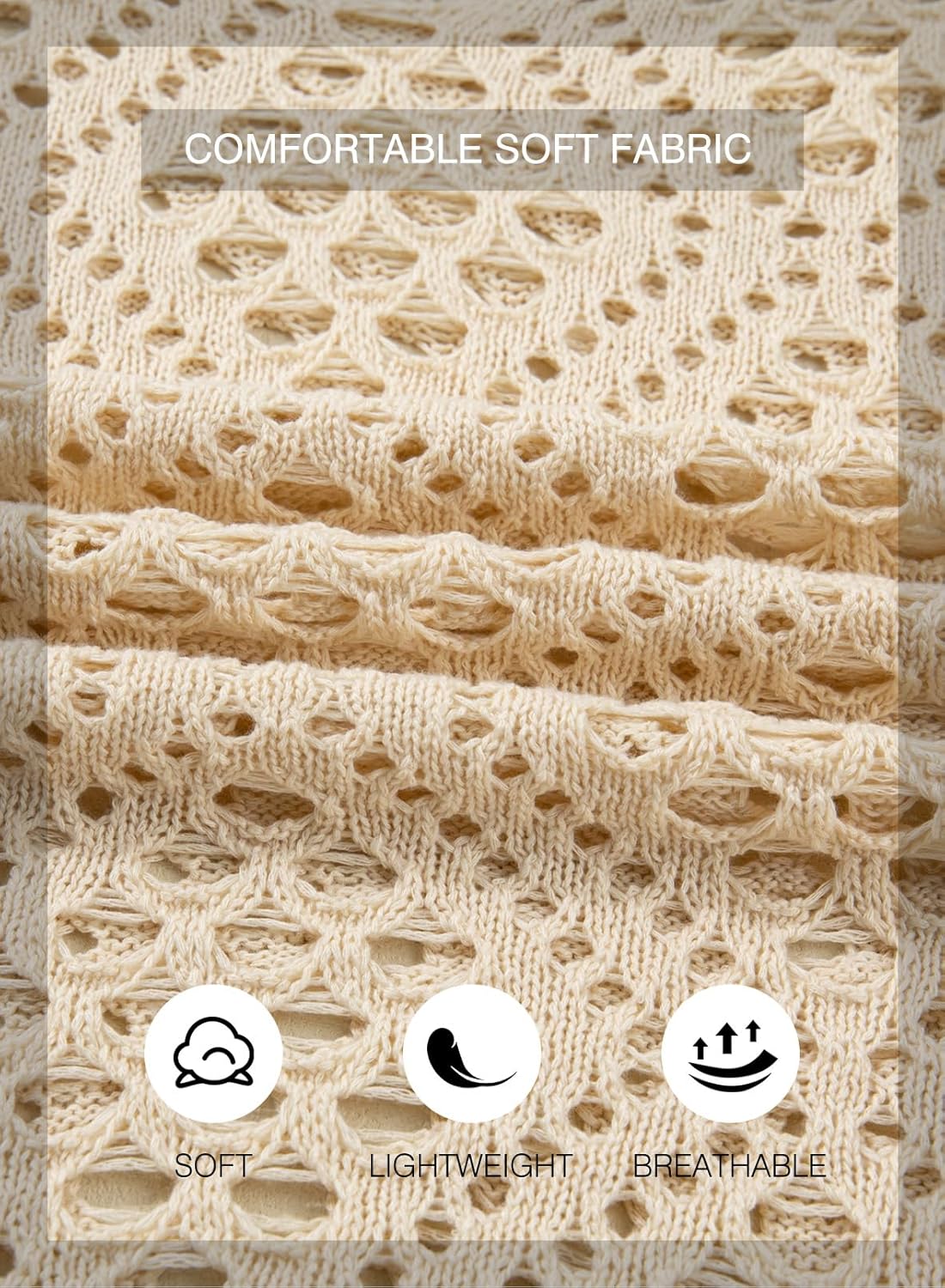 SHEWIN Womens Summer Tops Hollow Out Beach Crochet Cover Ups V Neck 3/4 Sleeve Pullover Sweater Shirts - Image 5