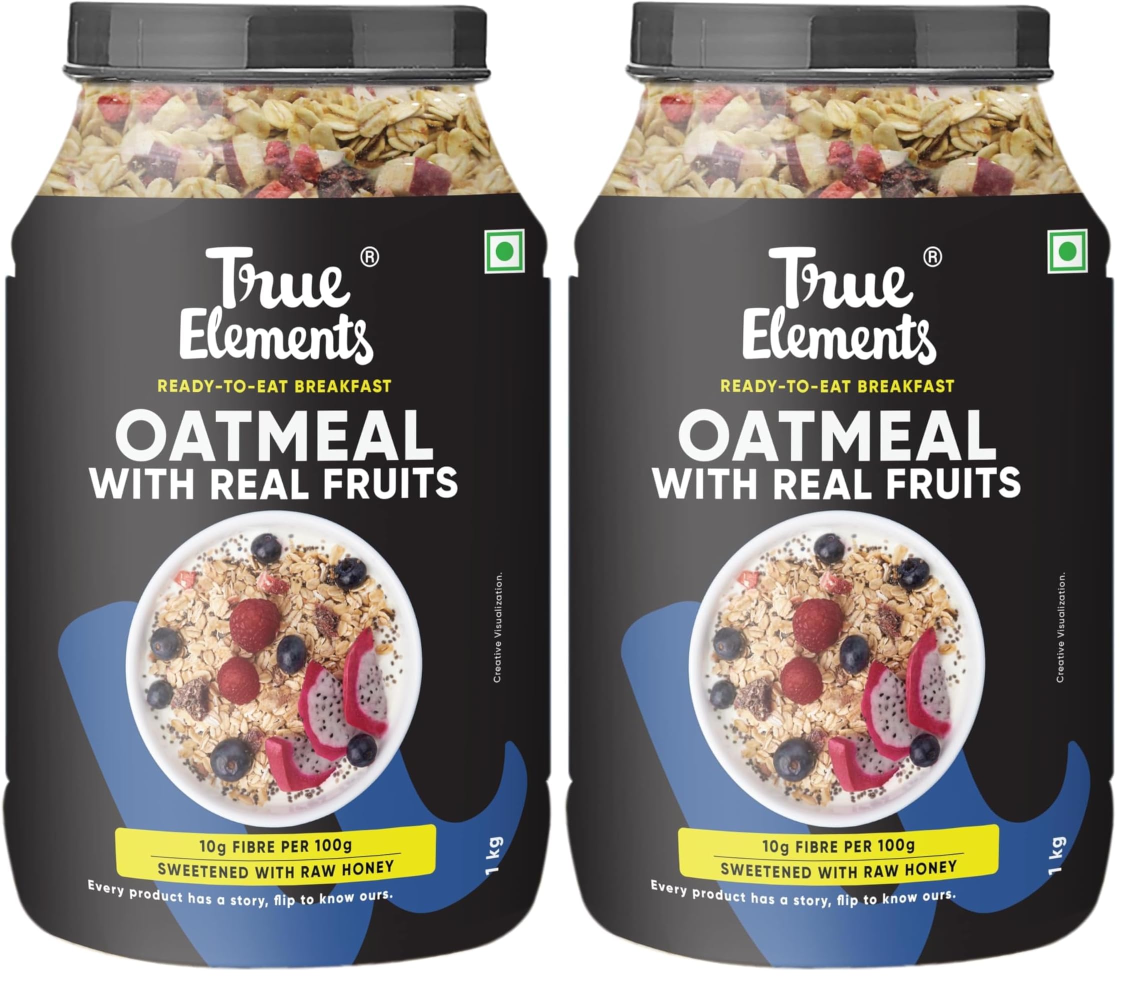 True Elements Whole Oatmeal 1kg - Overnight Oats | Breakfast Food | Healthy Diet | Oatmeal for Breakfast | Oats with Chia Seeds, Dry Fruits and Nuts | 9.8g Protein (Pack of 2)-image-43