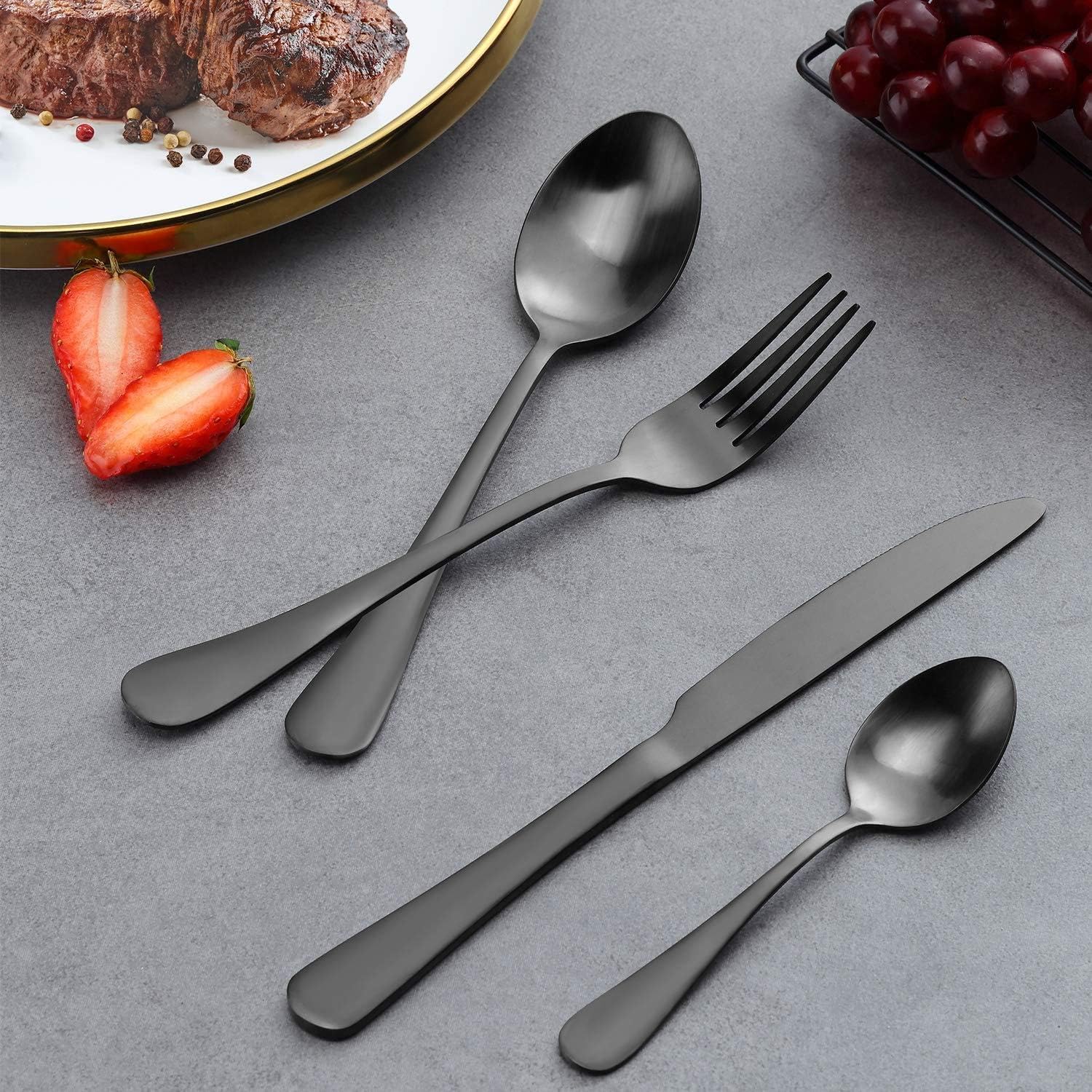 BEWOS - Set di posate da 32 pezzi, in acciaio inox, set di posate con cucchiaio, coltello e forchetta, per 8 persone, lavabile in lavastoviglie/facile da pulire