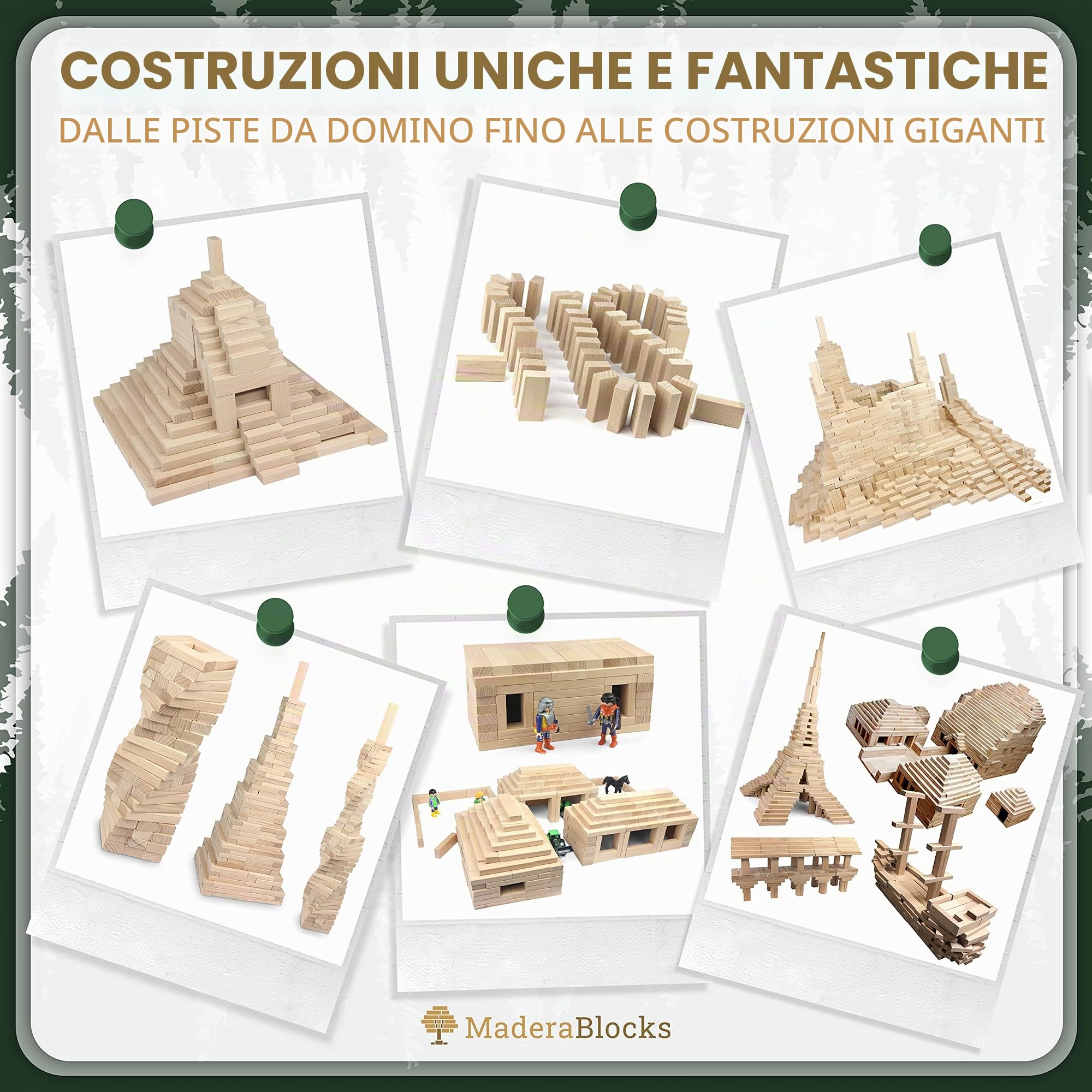 200-1.000 Pezzi Costruzioni Legno Bambini Naturale + 1x piantumazione albero, 100% Made in Germania Tavolette blocchi da costruzione natura, Giochi non trattato abilità motorie, 3 4 5 6 Anni locchi