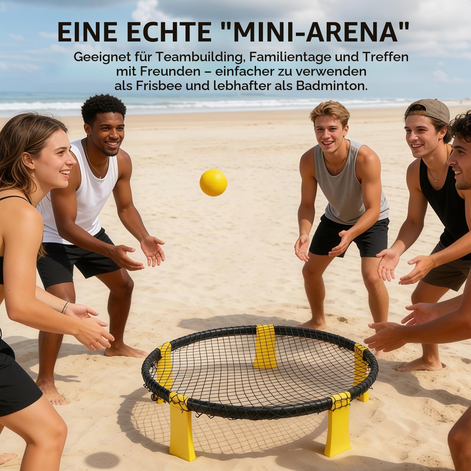 Outdoor Roundnet Spieleset,Outdoor Team Ballspiel bestehend aus Spielnetz, 3 Bällen, Kordelzug, Ballpumpe und Handbuch