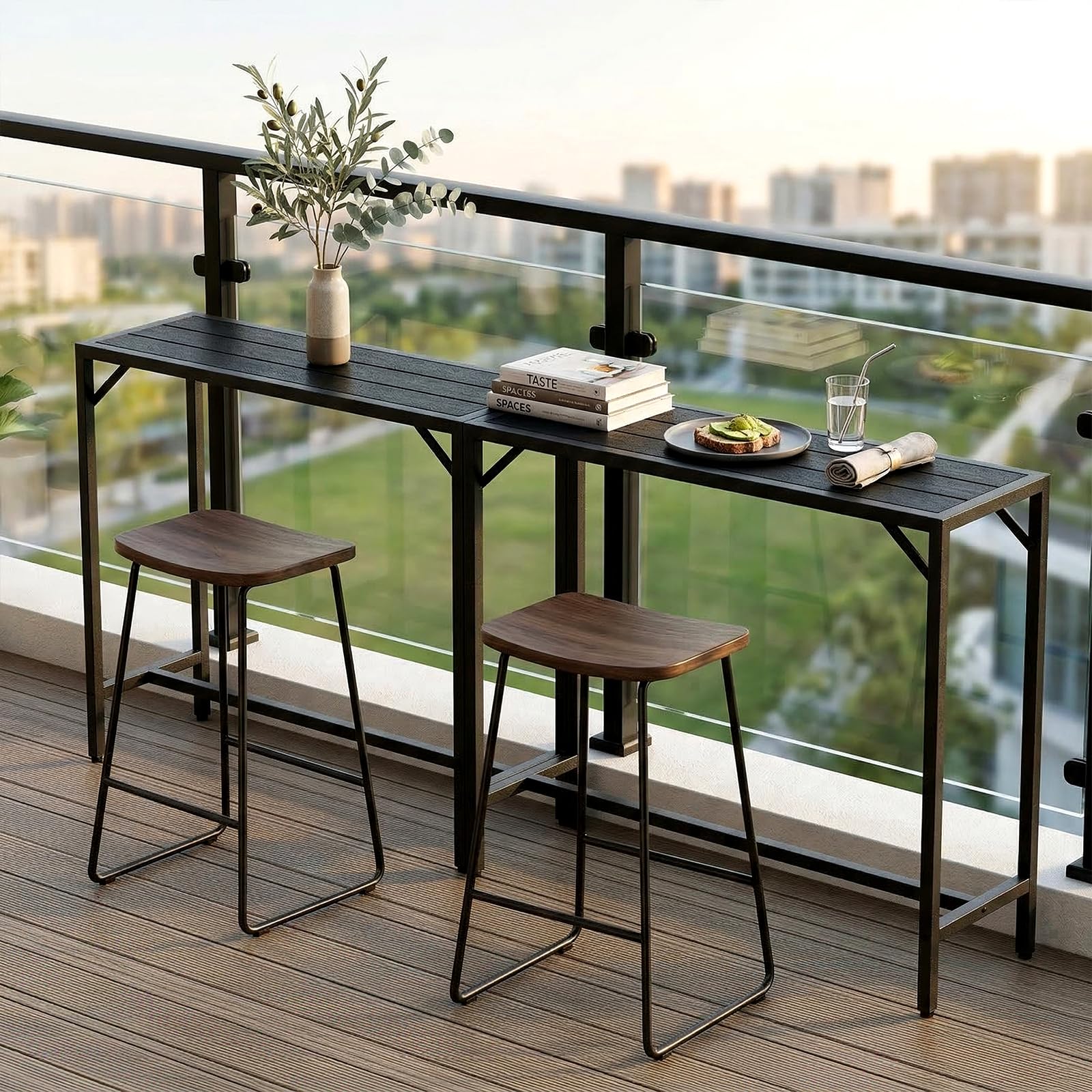 Table de Bar Exterieur LIFERUN 120 x 38 x 98 cm Pieds Réglables Plateau Étanche Noir