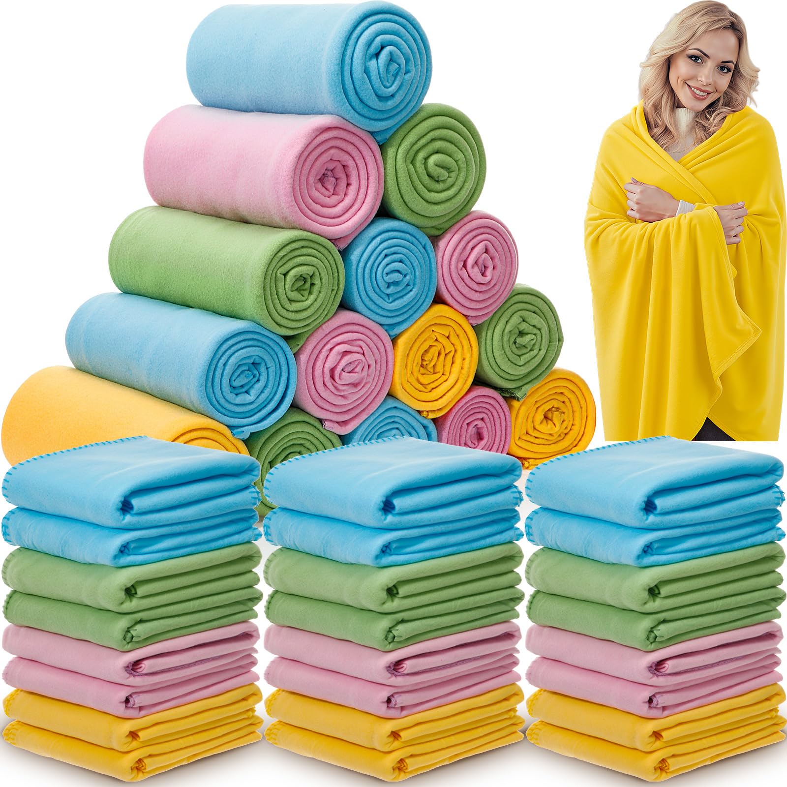 Remerry 120 Pcs Blanket Bulk 60 x 50 Inch Large Fleece Blankets Cozy Double Sided Throws Valentines Wedding