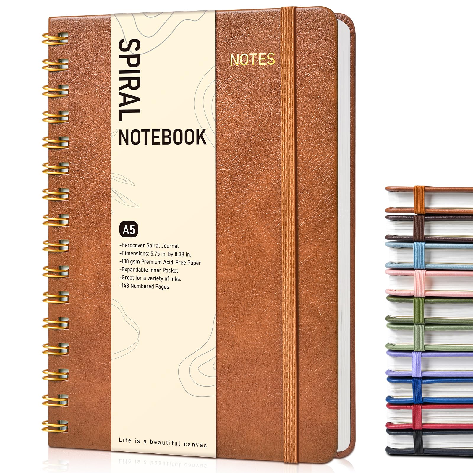 Graph Spiral Journal Notebook, A5 Hardcover Spiral Journals for Women Men, 100 GSM Graph Paper Notebooks, 150 Pages Spiral Bound Grid Notebook for Writing Note Taking Work 5.75" x 8.38", Brown