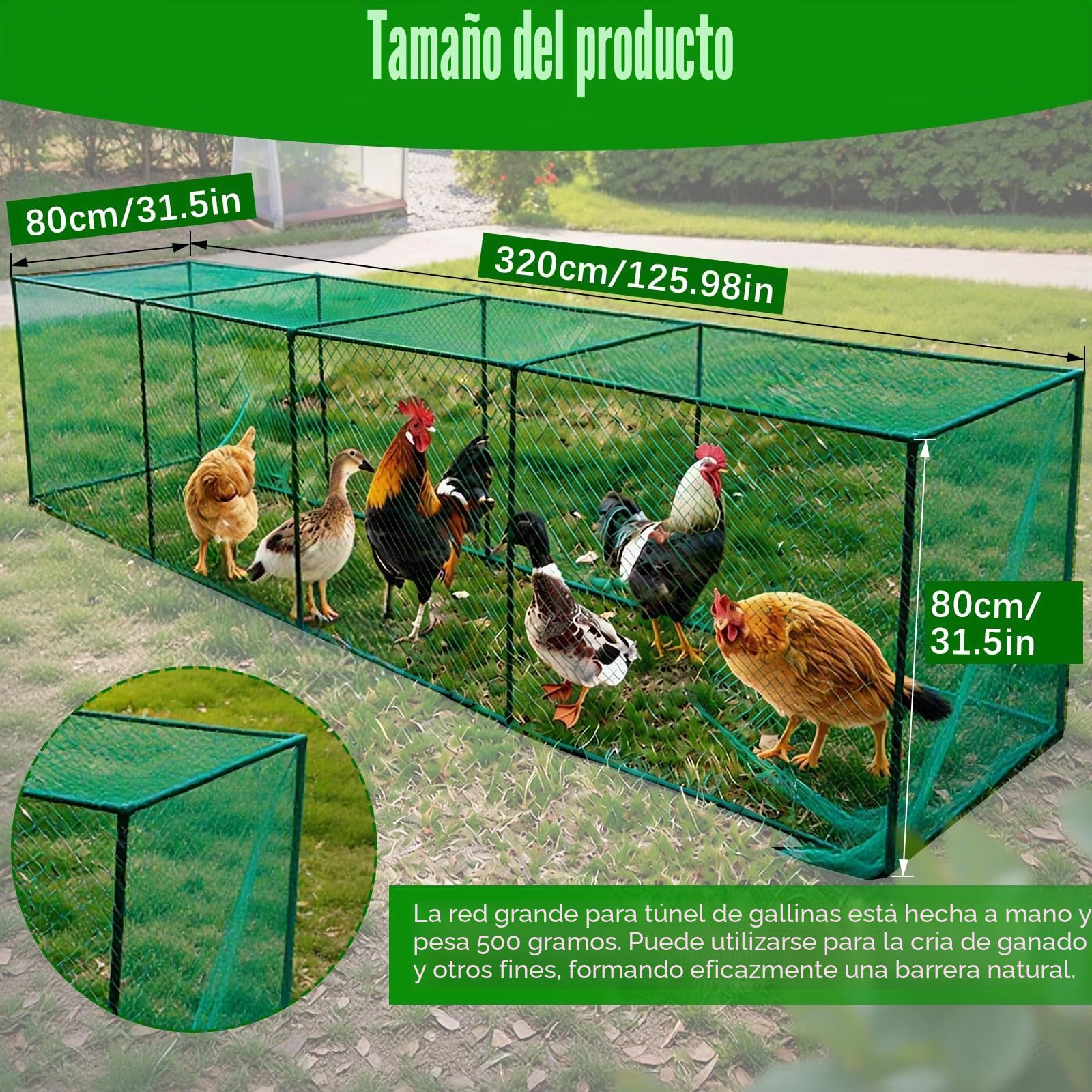 Gallinero, Túneles para Pollos de 320 * 80 * 80cm Rejilla Móvil y Grande para Aves de Corral al Aire Libre, Jaula de Pollo y Pájaros