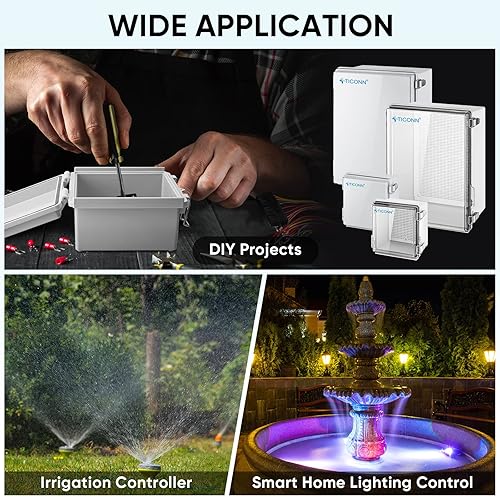 Miniatura 7 de TICONN Caja de conexiones eléctricas impermeables IP67 carcasa de plástico ABS con cubierta con bisagras con placa de montaje, soportes de pared,