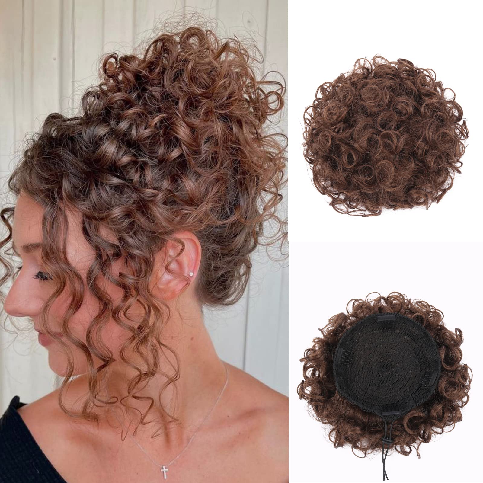 Amazon.com : Hnyzhyg Messy Hair Bun Hair Piece for Women,Drawstring Large  Wave Curly Bun Short Synthetic Natural Loose Ponytail Extension Messy Bun  Scrunchie Hair Pieces for Updos Daily Use (8#Mixed Brown) :