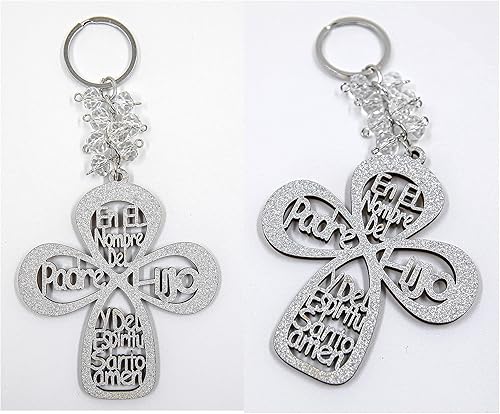 Miniatura 2 de RBN Llavero de madera con diseño de cruz de bautismo, recuerdo de bautizo, comunión, 12 unidades, purpurina plateada