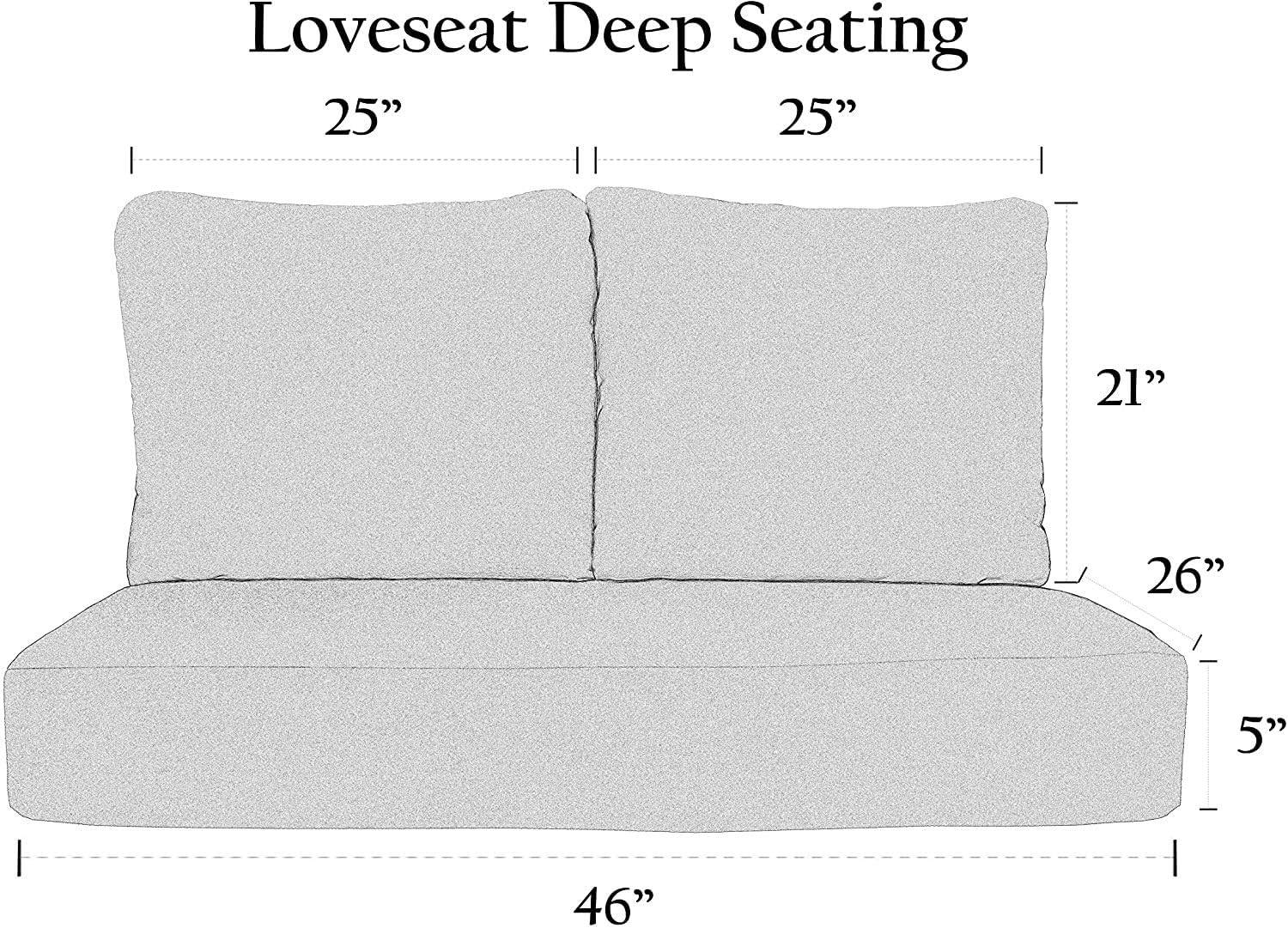 RSH Décor Indoor Outdoor Deep Seating Loveseat Cushion Set, 1- 46” x 26” x 5” Seat and 2- 25” x 21” Backs, Choose Color (Black) : Patio, Lawn & Garden