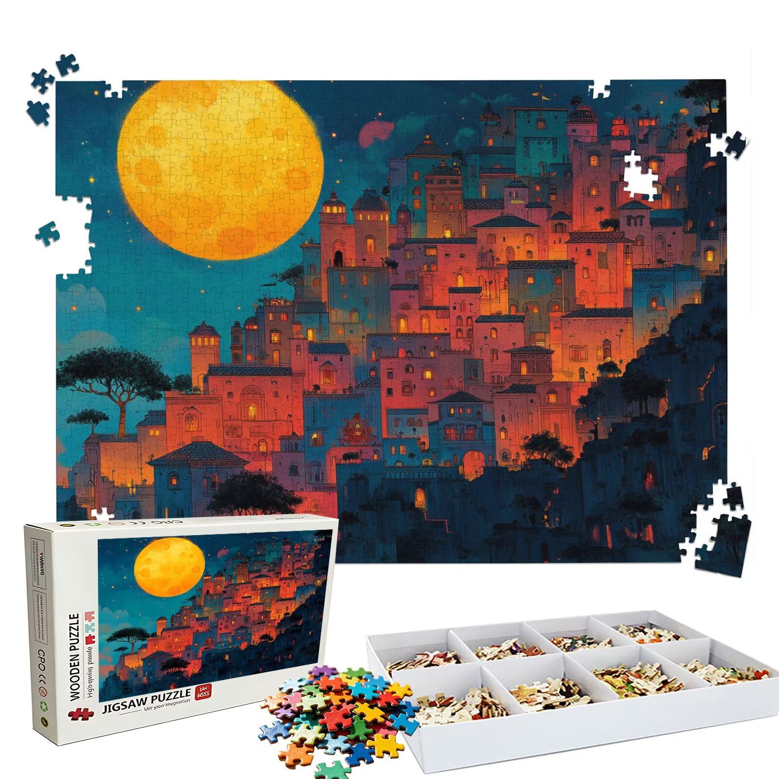 Puzzle księżycowy dom, puzzle dla dorosłych 1500 sztuk, drewniane puzzle z wykwintnym opakowaniem, łamigłówki ekspertów z perfekcyjnym wykonaniem, druk w wysokiej rozdzielczości, prezent dla dorosłych