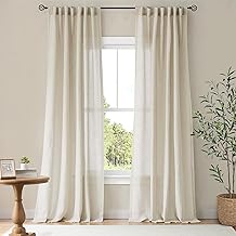 NICETOWN Natural Linen Curtains & Drapes for Windows 84 inch Long, Rod Pocket & Back Tab Thick Flax Semi Sheer Privacy Assured with Light Filtering for Bedroom/Living Room, W55 x L84, 2 Pieces