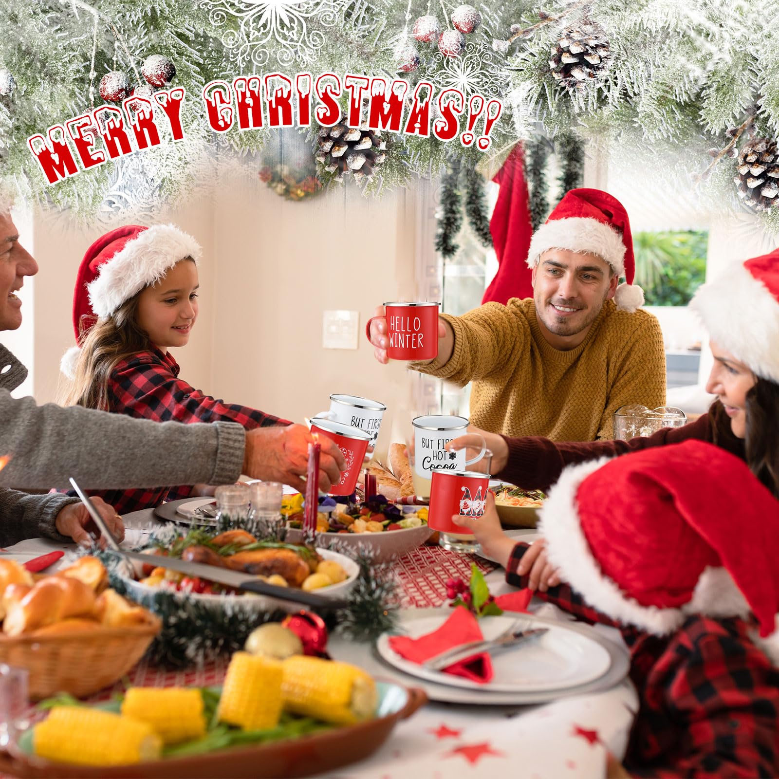 Maxcheck 12 mini tazze da caffè natalizie con nastro Merry Christmas Red Black Plaid Holiday Winter Mini tazza per inverno Natale inaugurazione della casa regalo centrotavola decorazione in 12 stili