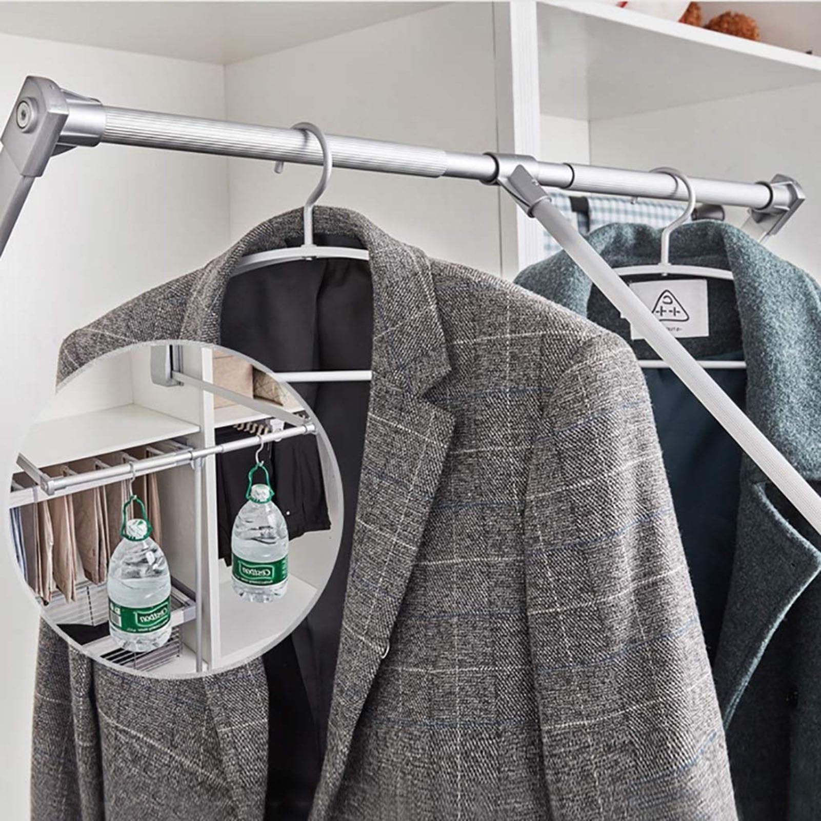 GLETSF Adjustable Pull-Out Closet Rod - Extendable Stainless Steel Wardrobe Rail for Trousers and Clothes, Lift/Pull Down Hanging Rack,size_name-930-1250mm
