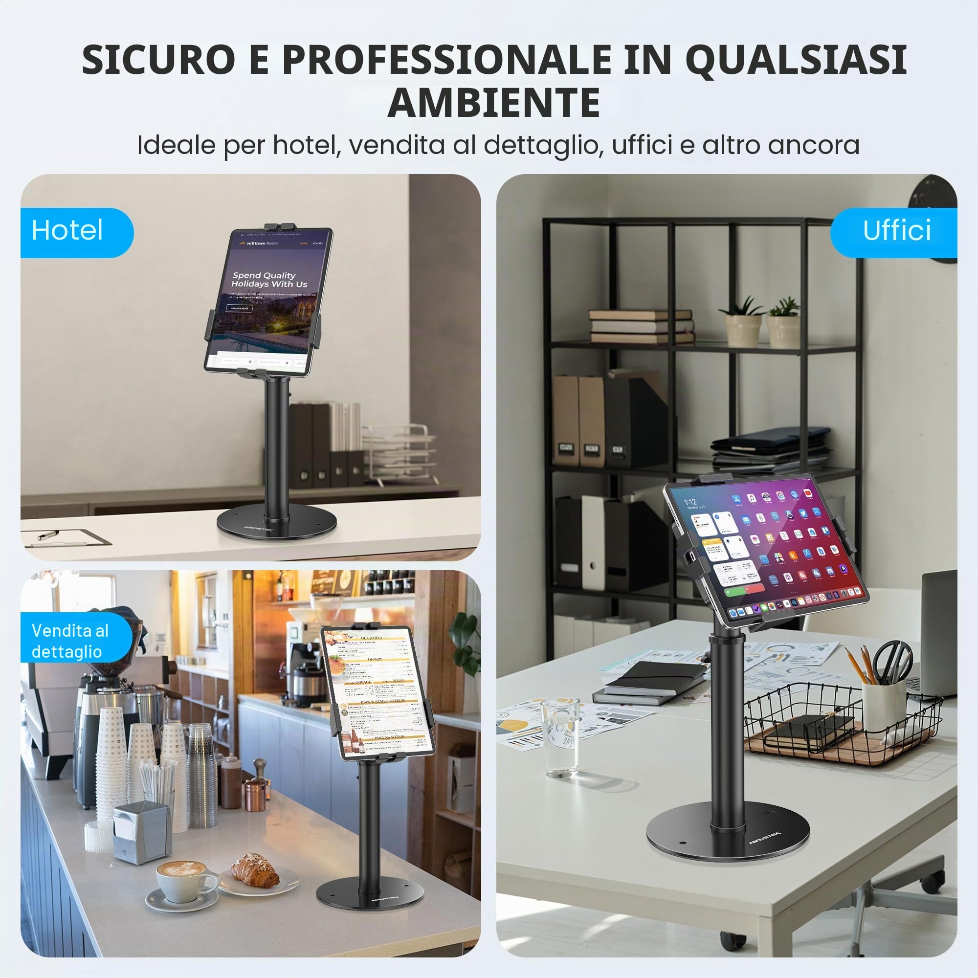 AboveTEK Supporto Antifurto per iPad - Supporto Regolabile in Altezza per Tablet da 7,9" a 11", Girevole a 360° per Kiosk POS