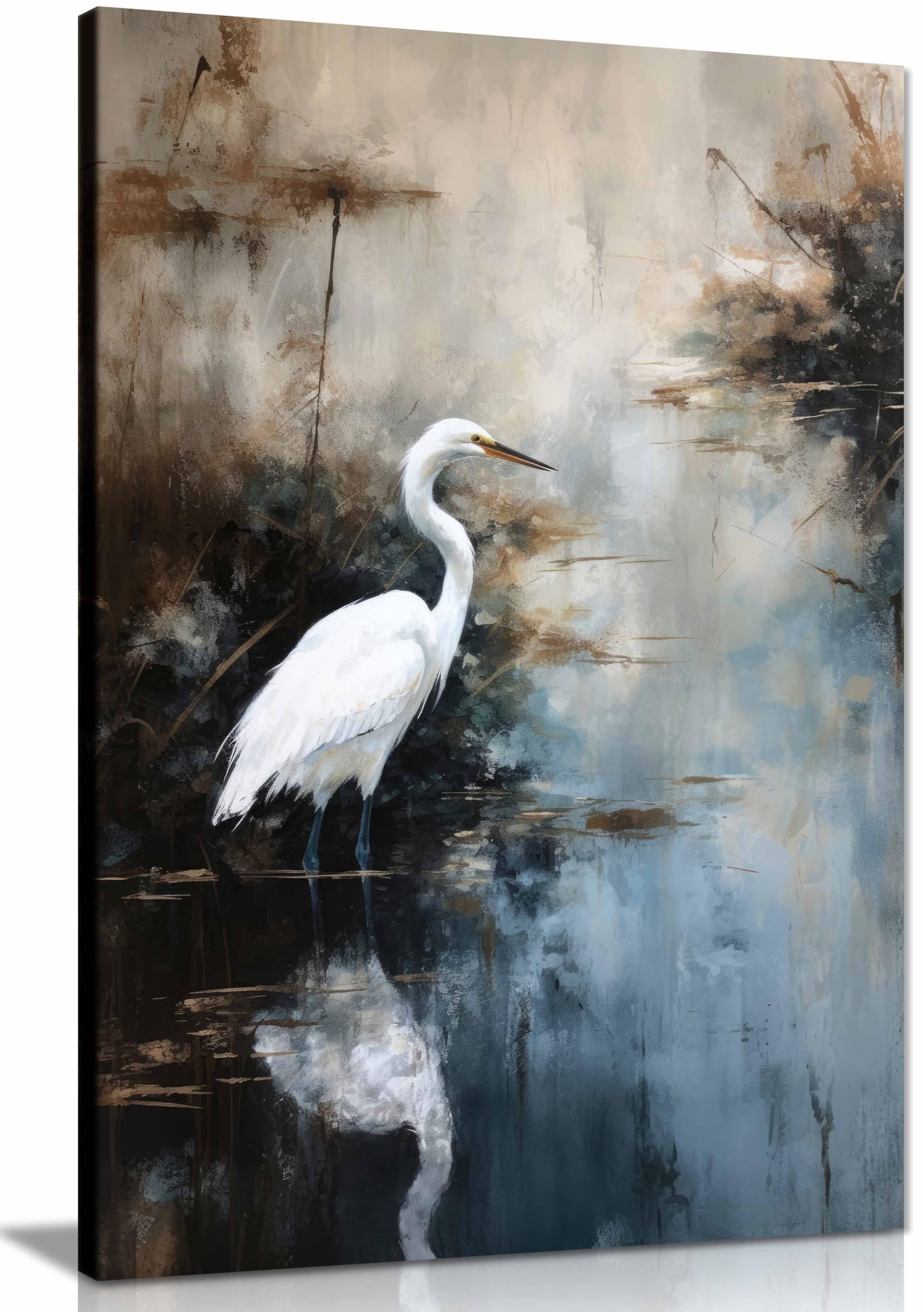 Panther Print Framed Canvas Egret In Lake Canvas Print, Framed Wall Art Pictures For Home Decor 91X61cm (36X24in)