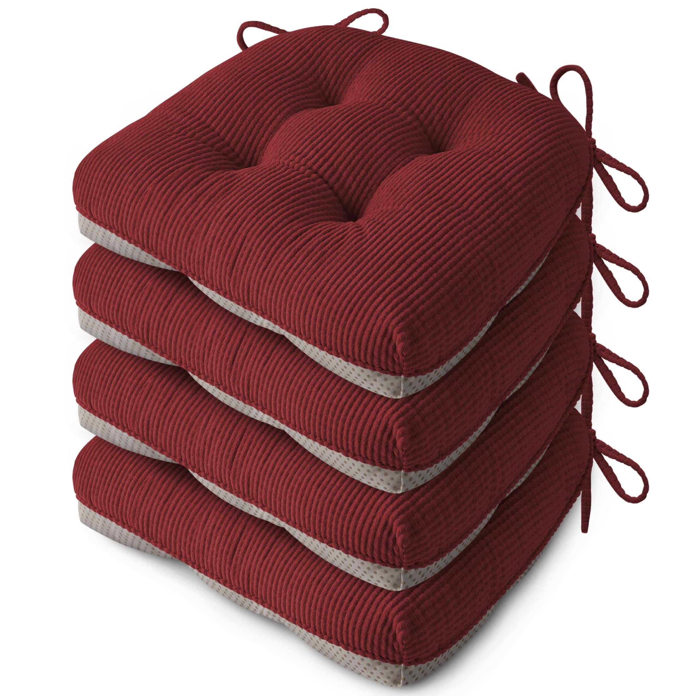 FlyGulls Seat Cushions for Dining Chairs, Anti Slip Kitchen Chair Cushions Set of 4, Soft Dining Seat Pads 18"X16.5"X3"/46X42X8cm, Red