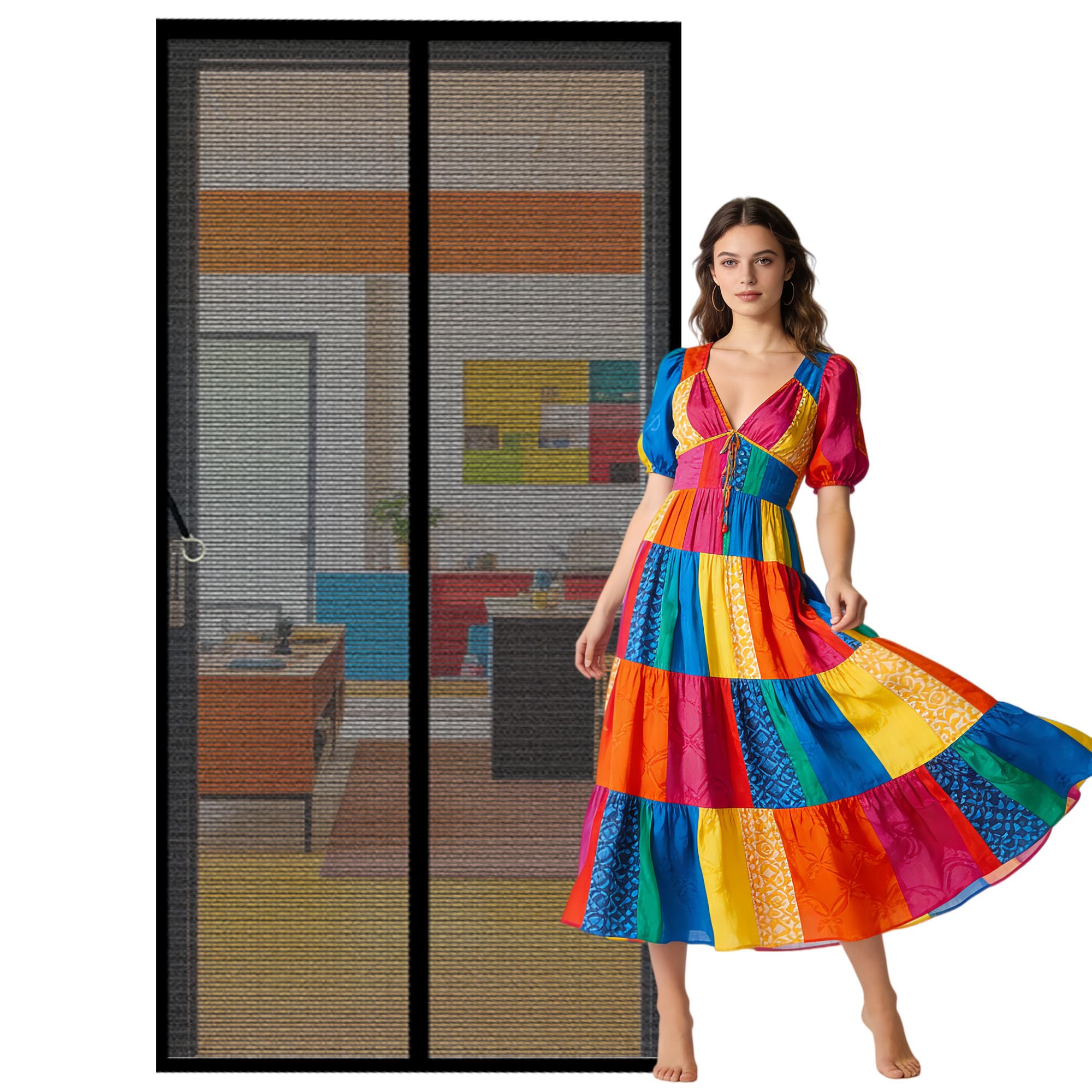 Fly Screen for Doors 130 x 262 cm Hands Free Closing Fly Insect Screen Keeps Bugs Out Suitable for Balcony, Terrace, Cellar, Bedroom and Sliding Room, Black