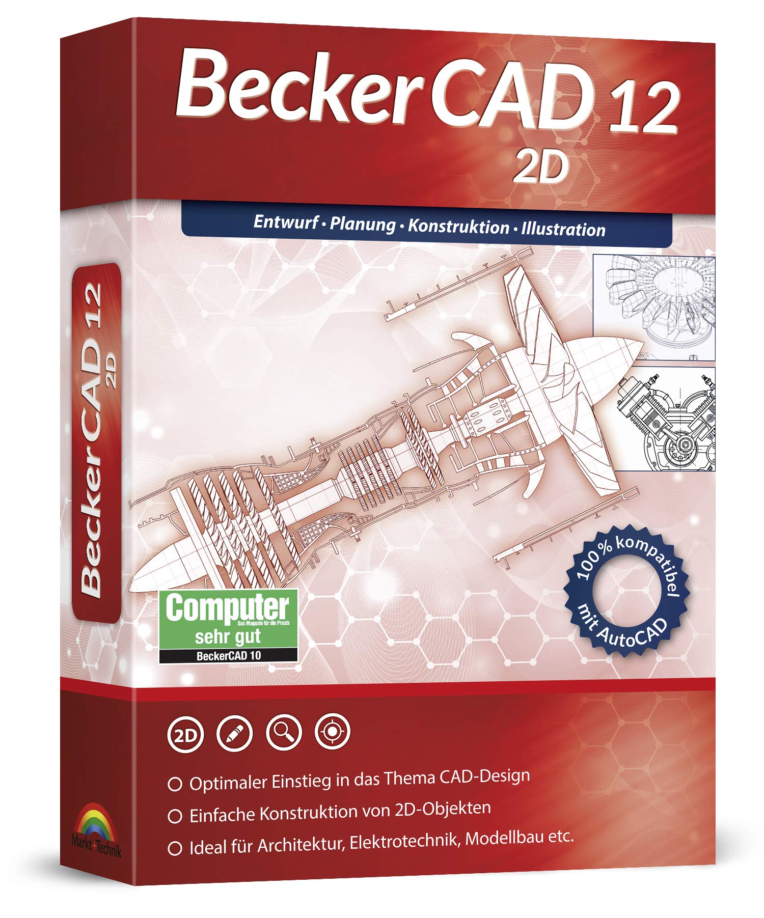 BeckerCAD 12 2D - CAD-Software und 2D-Zeichenprogramm für Architektur, Maschinenbau, Modellbau und Elektrotechnik - kompatibel mit AutoCAD - Programm für Windows 11, 10, 8, 7