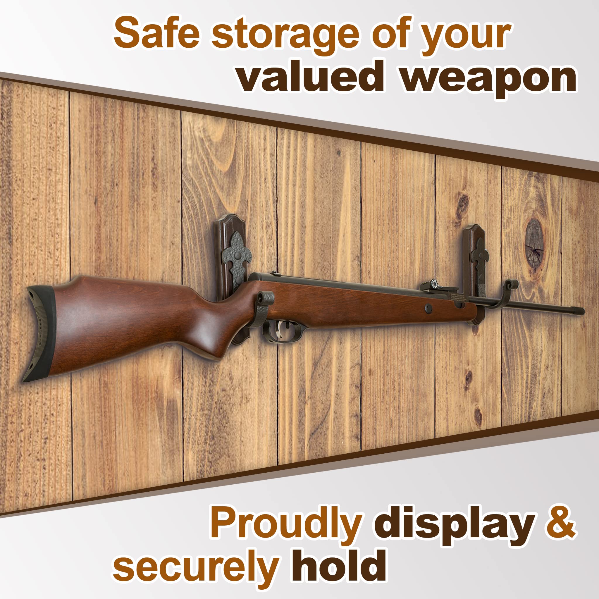 Teslyar Gun Rack Wall Mount, Metal Gun Hooks with Solid Ash Wood Base, Horizontal Rifle & Shotgun Display Hooks - Image 4