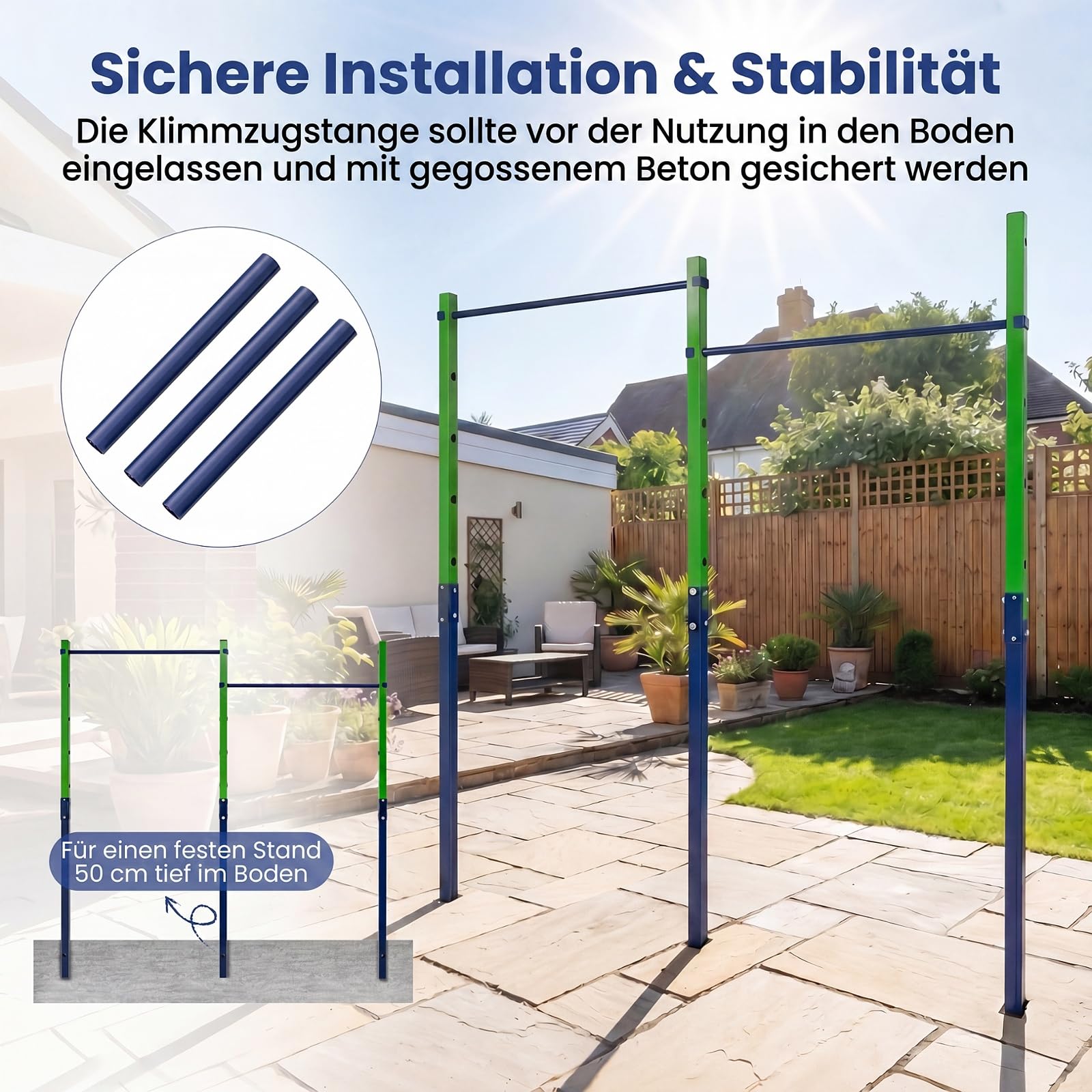 COSTWAY Turnreck Outdoor, einzelne/doppelte/dreifache Turnstange wetterfest, Reckstange 80-172 cm höhenverstellbar, Dip Station Stahl bis 330kg, Pull Up Bar für Kinder, Erwachsene