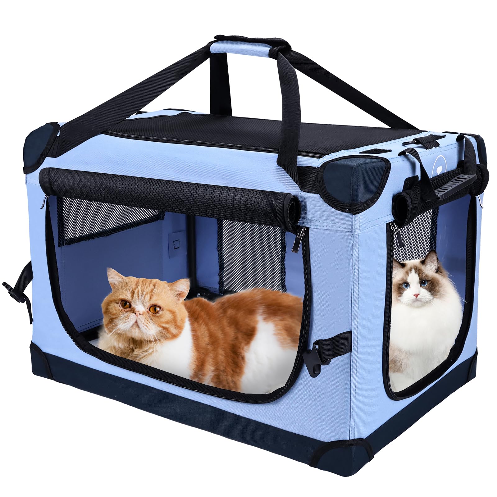 PEGIC Large Cat Carrier for Car Travel, Pegic Soft Sided Collapsible Pet Carrier for Outdoor and Indoor Uses, Roomy Extra Large Cat Carrier for 2 Kittens, Large Cat or Puppies Up to 50lbs (Blue)