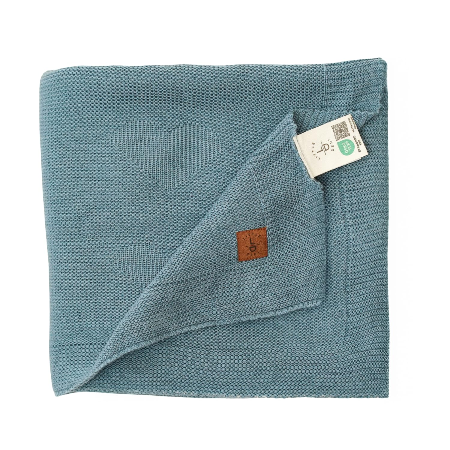 Little Dedi Soft Baby Knitted Blanket - Soft Toddler, Crib, Stroller Blanket - Neutral Swaddle and Receiving Blanket for Newborns, 30 x 40 in, Smoke Blue Design: Hearts