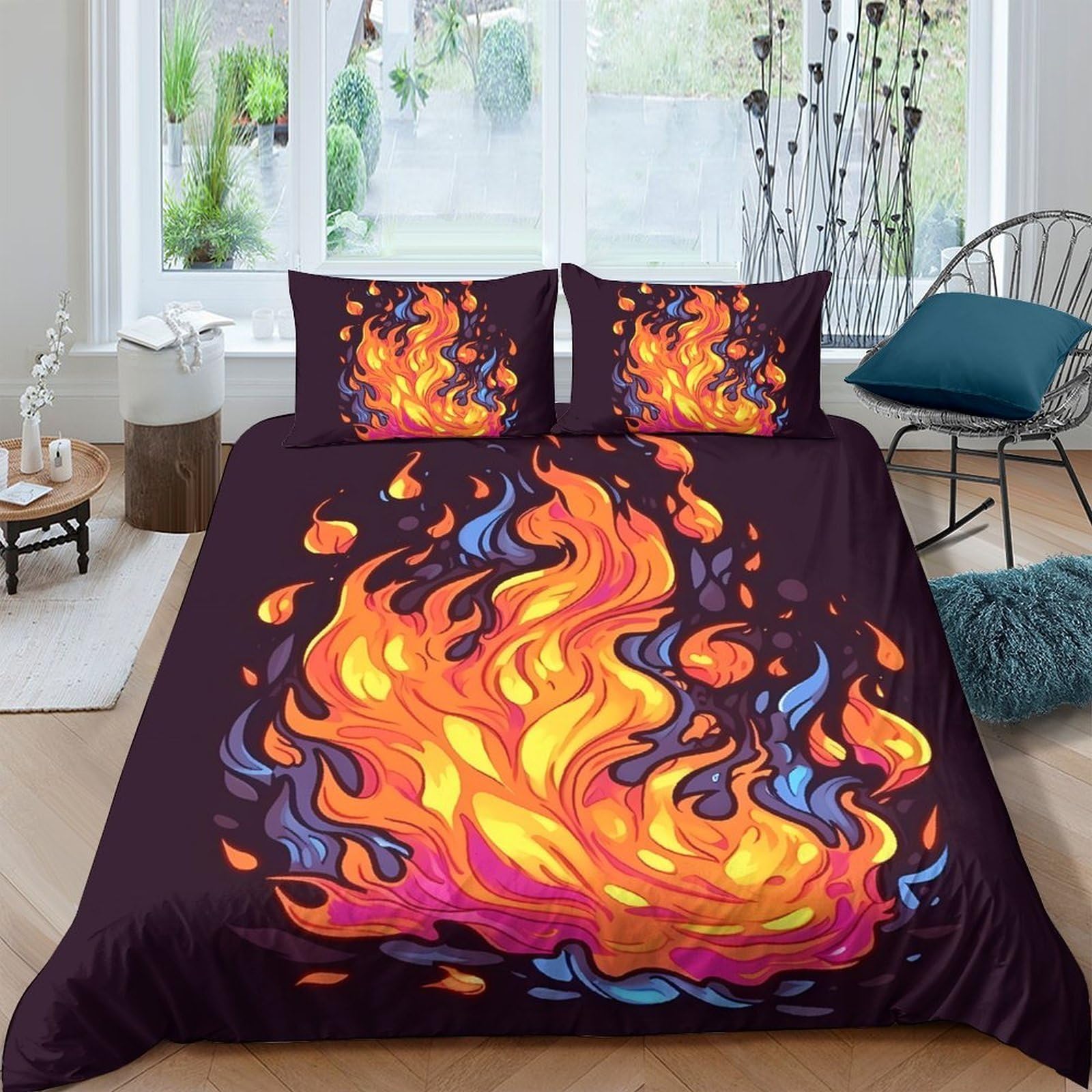 Ctjqhvkz Style-3 3D Printed Fire Flame Fitted Sheet Microfiber Soft Mattress Cover For Bedroom Dorm Decor Protection Easy Care Single（135X200cm）