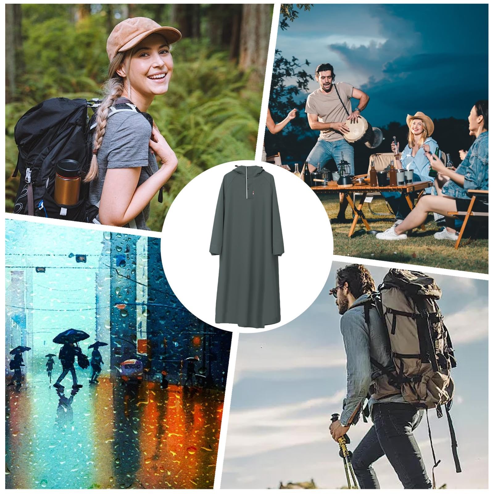 Unisex Rain Poncho - Extra Langer Wasserdichte Regenmantel Mit Haube | Compact Travel-Frequenz-Design Für Camping & Festivals | Wiederverwendbare Notfallregenkleidung Für Erwachsene (passt Über Rucksä