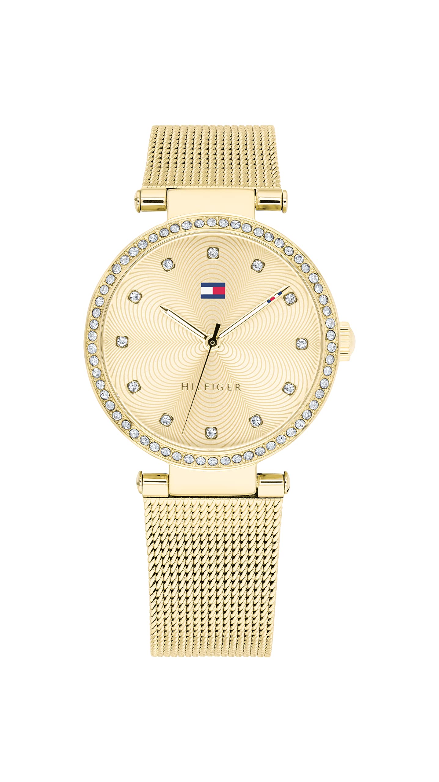 Tommy Hilfiger Analogowy zegarek kwarcowy dla kobiet ze złotą bransoletką z siatki ze stali nierdzewnej - 1782507, Złoty, bransoletka