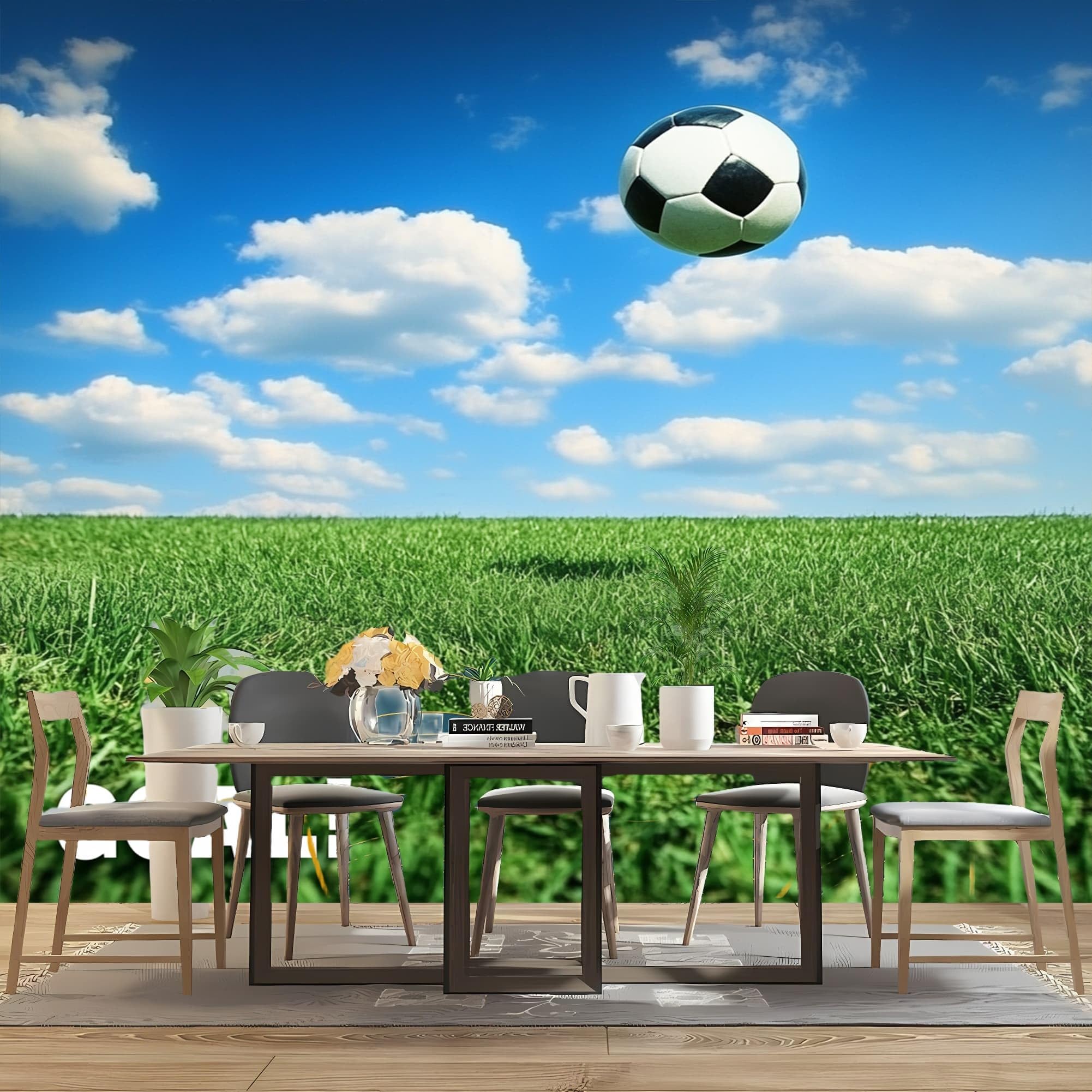 Włóknina, fototapeta premium, 400 x 280 cm, motyw boiska piłkarskiego, bez pozostałości, usuwalne wodoodporne naklejki, sztuka, tapeta, niebieska, do przedszkola, klasy, kuchni, biura, sofy, tło