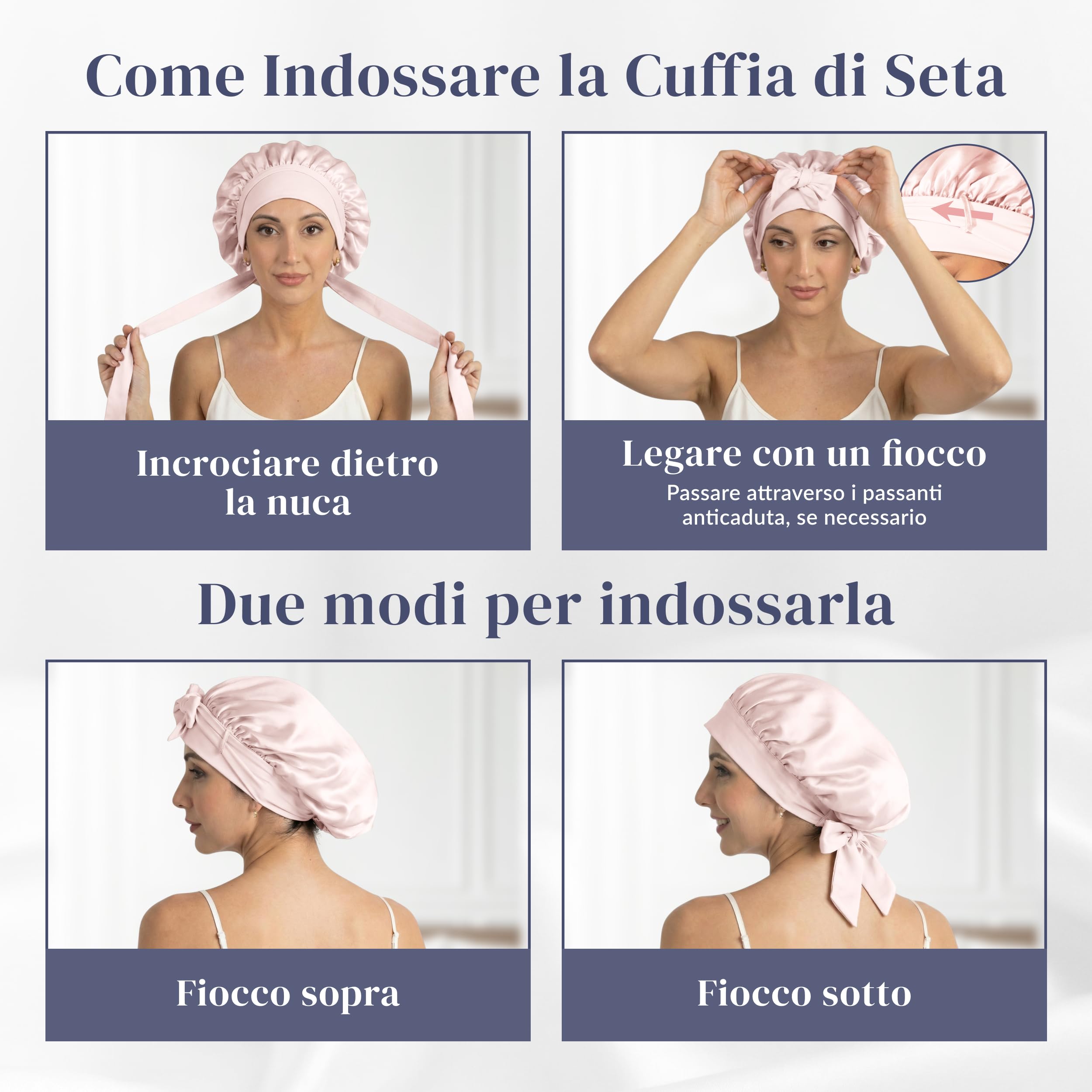 Ferò Cuffia Seta Capelli Notte, 100% Gelso di Lusso, 22 Momme Grado 6A, Regolabile e Traspirante, Silk Bonnet Protezione per Capelli Ricci e Lisci, Ipoallergenica, con Confezione Regalo, Rosa