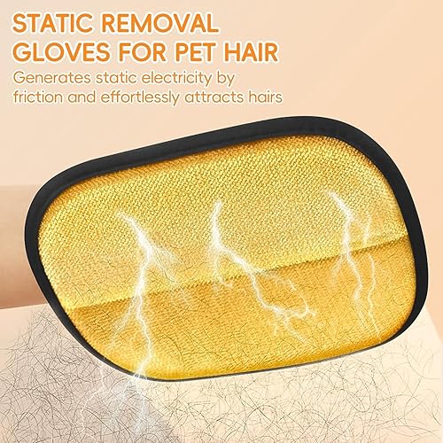 2 Packs Mix Size Pet Hair Removal Glove for Dogs and Cats, Reusable Electrostatic Pet Hair Remover Tool for Clothing, Sofa, Carpet, Car Seat(Yellow,Large)