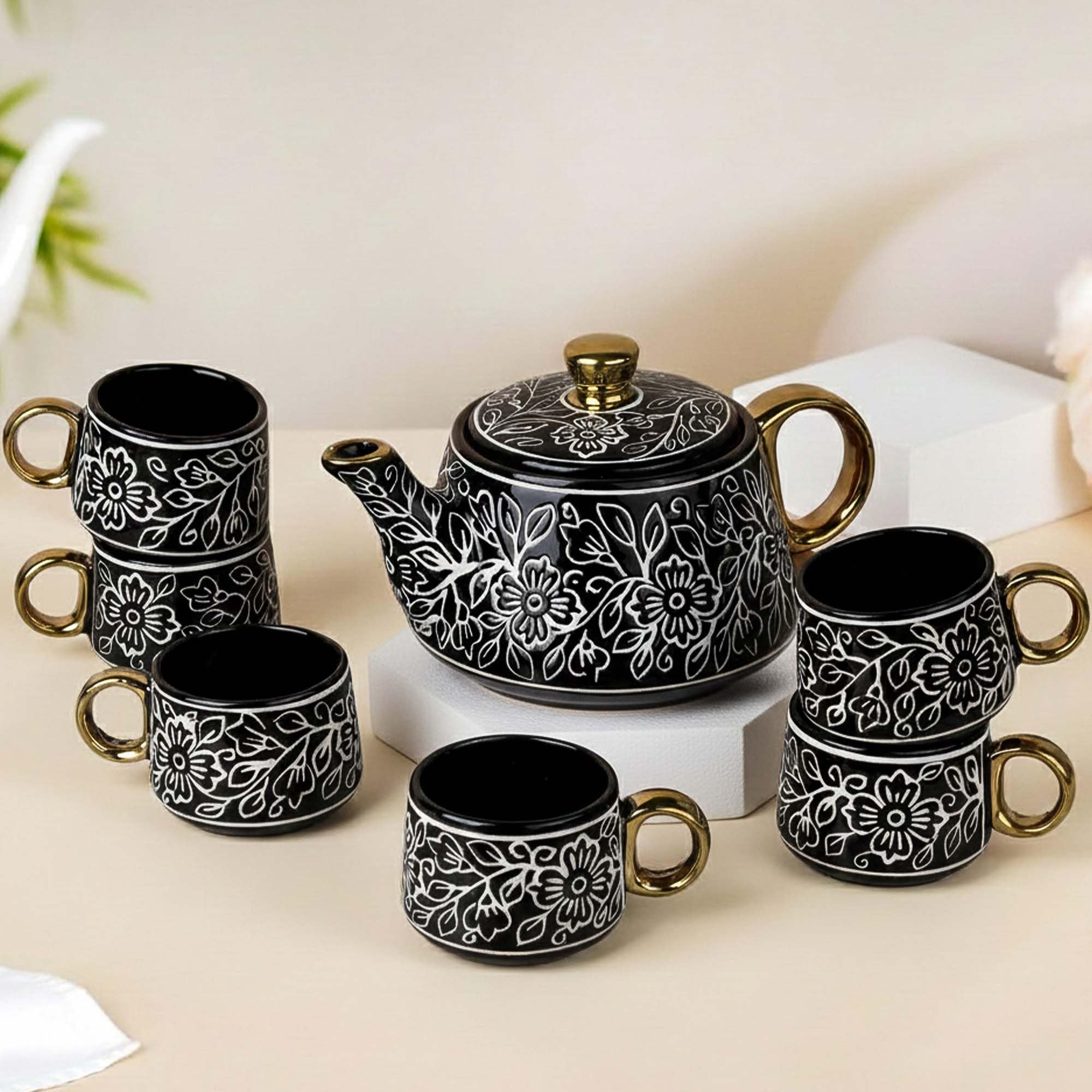 Peagal Ceramic Tea Set - Kettle & 6 Cups -11 Peagal Ceramic Tea Set - Kettle & 6 Cups -11