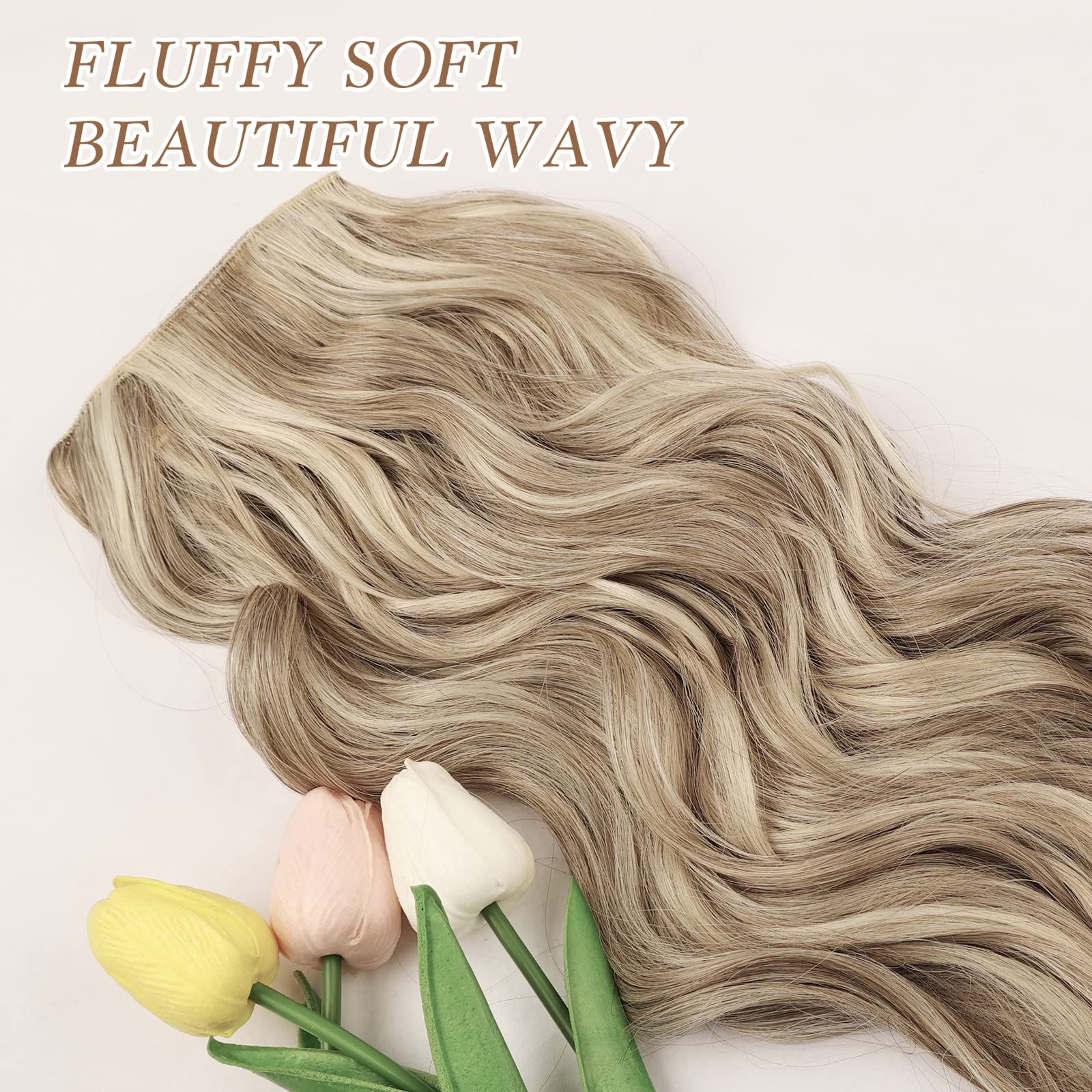 NAYOO Clip in Hair Extensions for Women 20 Inch Long Wavy Curly Ash Brown Mix Platinum Blonde Hair Extension Full Head Synthetic Hair Extension Hairpieces (6PCS, Ash Brown Mix Platinum Blonde)