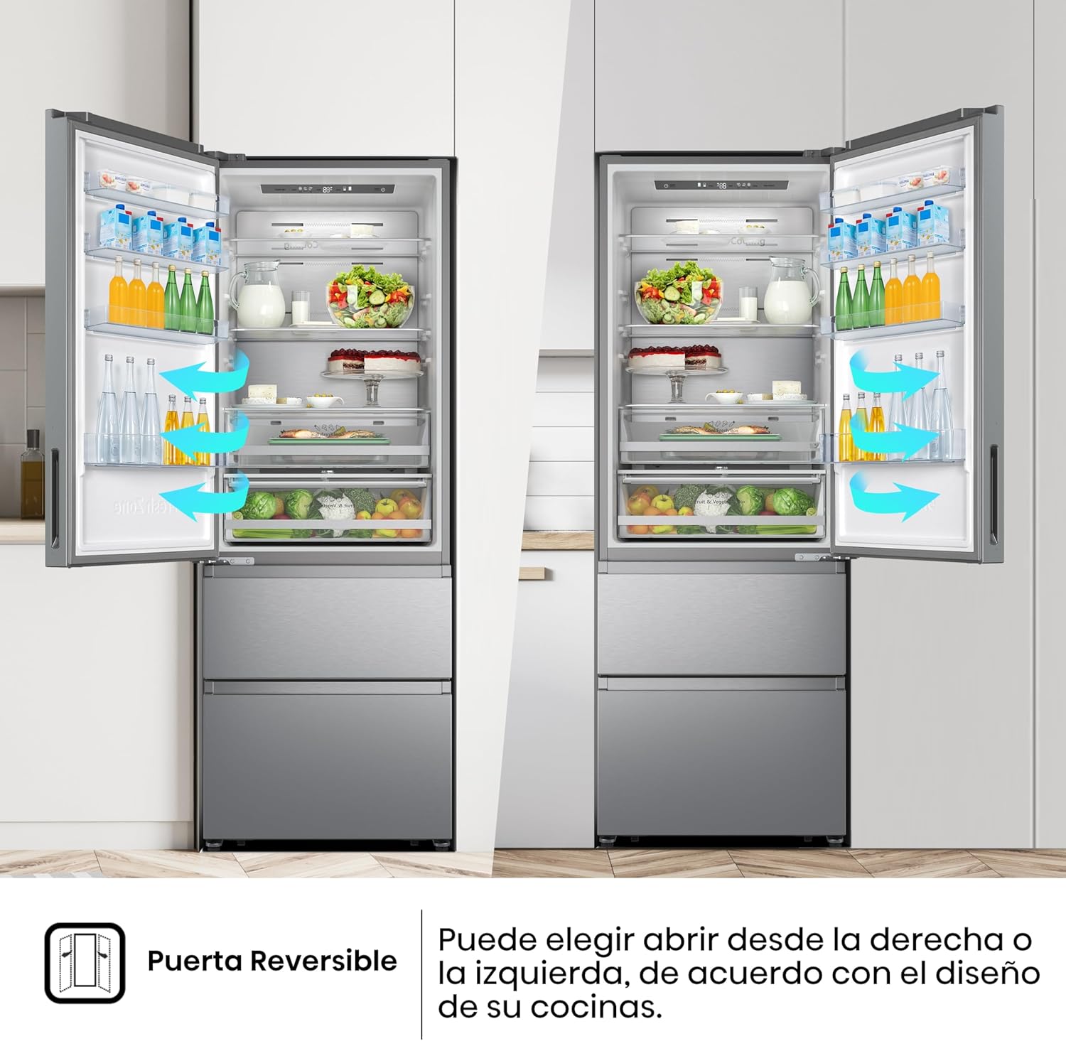 Diagram showing reversible doors on Hisense RT641N4AIE refrigerator