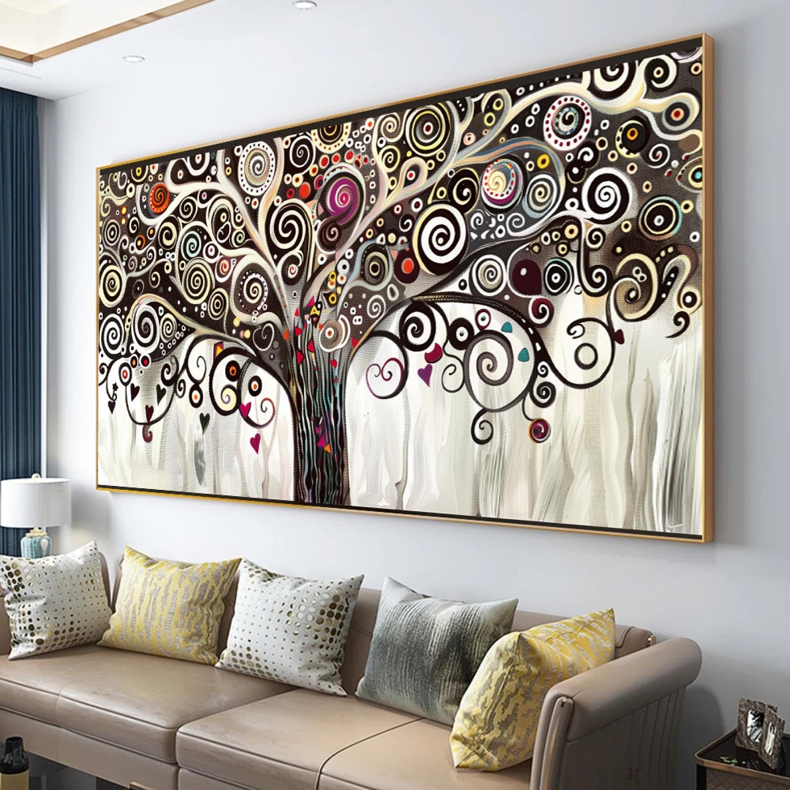LSYALUCK Tree Pictures Wall Decor Living Room - Colorful Artwork for Wall - Large Canvas Wall Art Prints Tree of Life Artwork Painting 60x123cm(24x48in) With gold frame