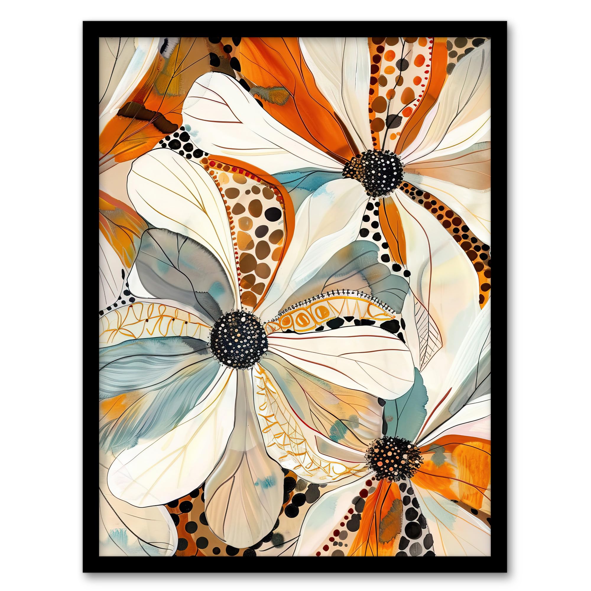 Abstract Floral Painting Wildflowers Animal Print Framed Art Print - Orange - A4