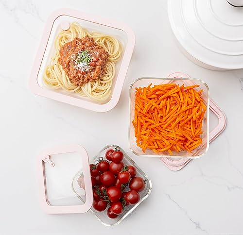 Miniatura 7 de Urban Green Juego de recipientes de vidrio para alimentos con tapa de vidrio de silicona, paquete de 3, forma cuadrada, herméticos, a prueba de